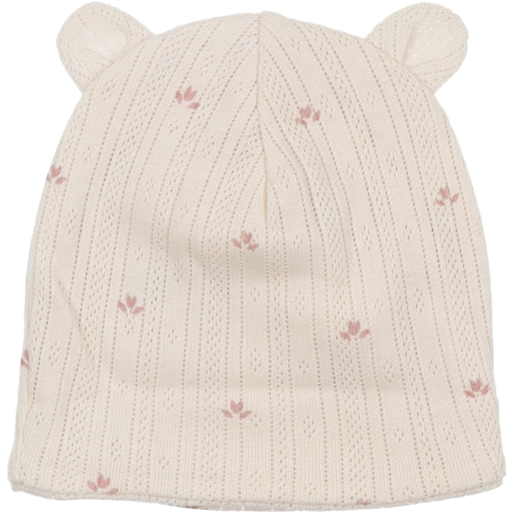 cappellino-per-neonata-corredino-nascita-beige-con-fiori-colore-rosa-senza-risvolto