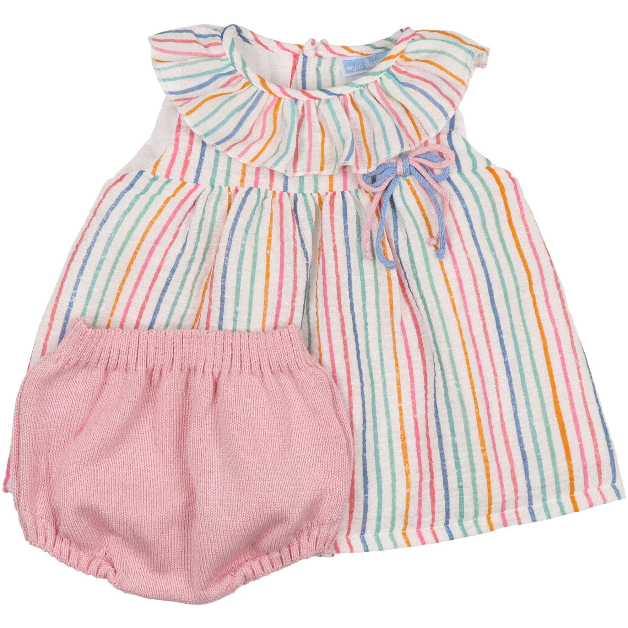 completo estivo colorato per bambina abito e copripannolino in filo di cotone colore rosa