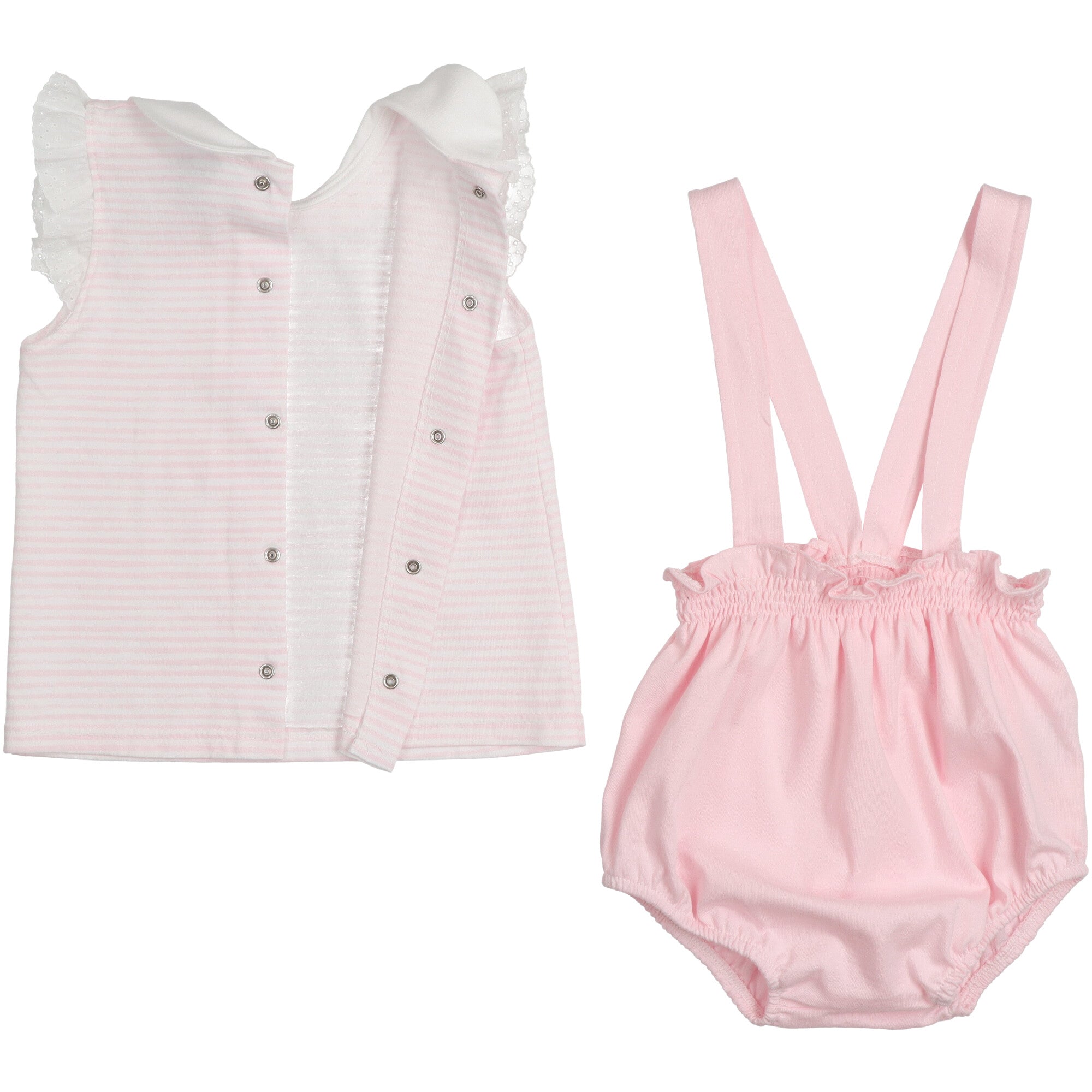 pantalone-corto-con-bretelle-e-maglia-colore-rosa