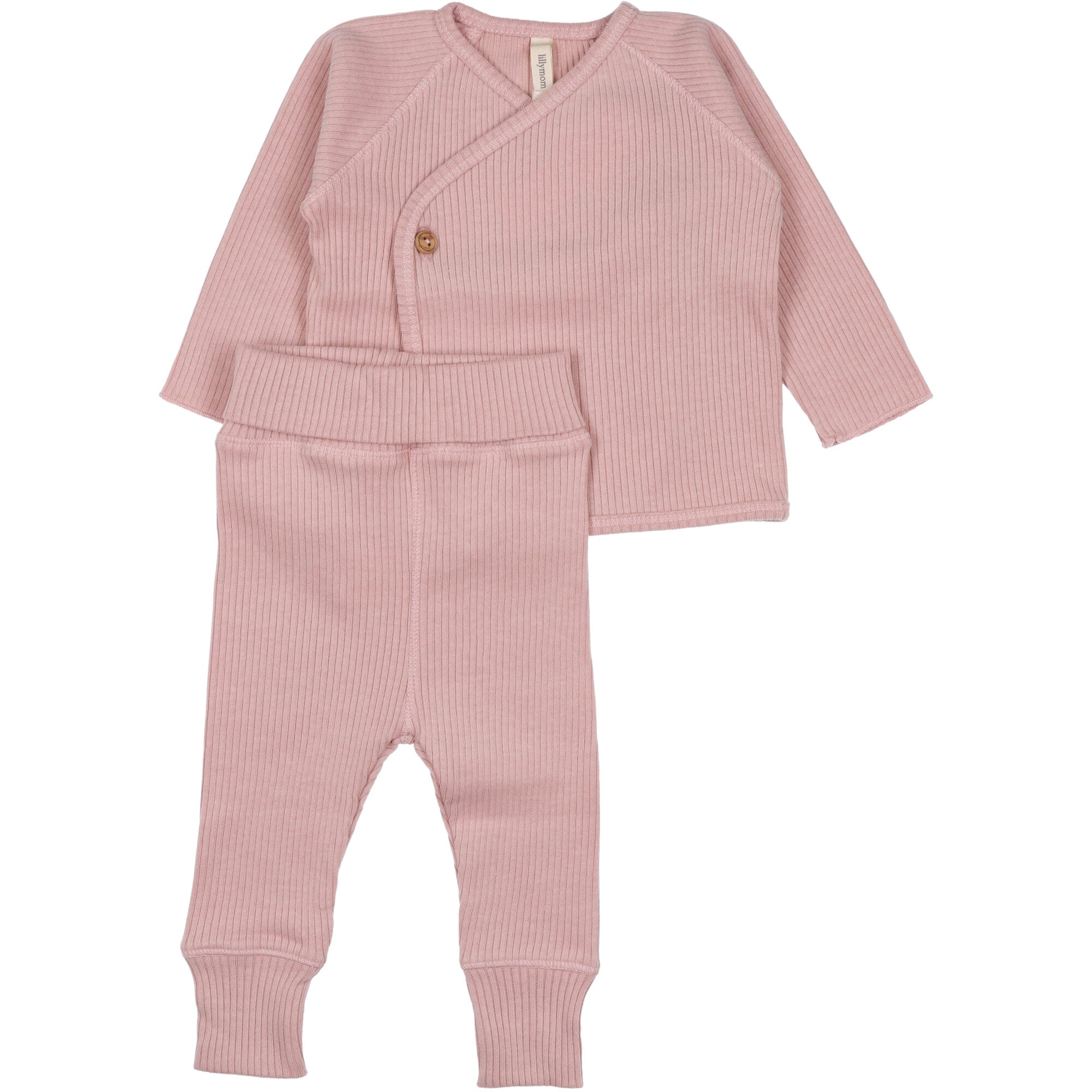 Maglia-incrocio-e-pantalone-in-cotone-canettato-rosa-per-neonata