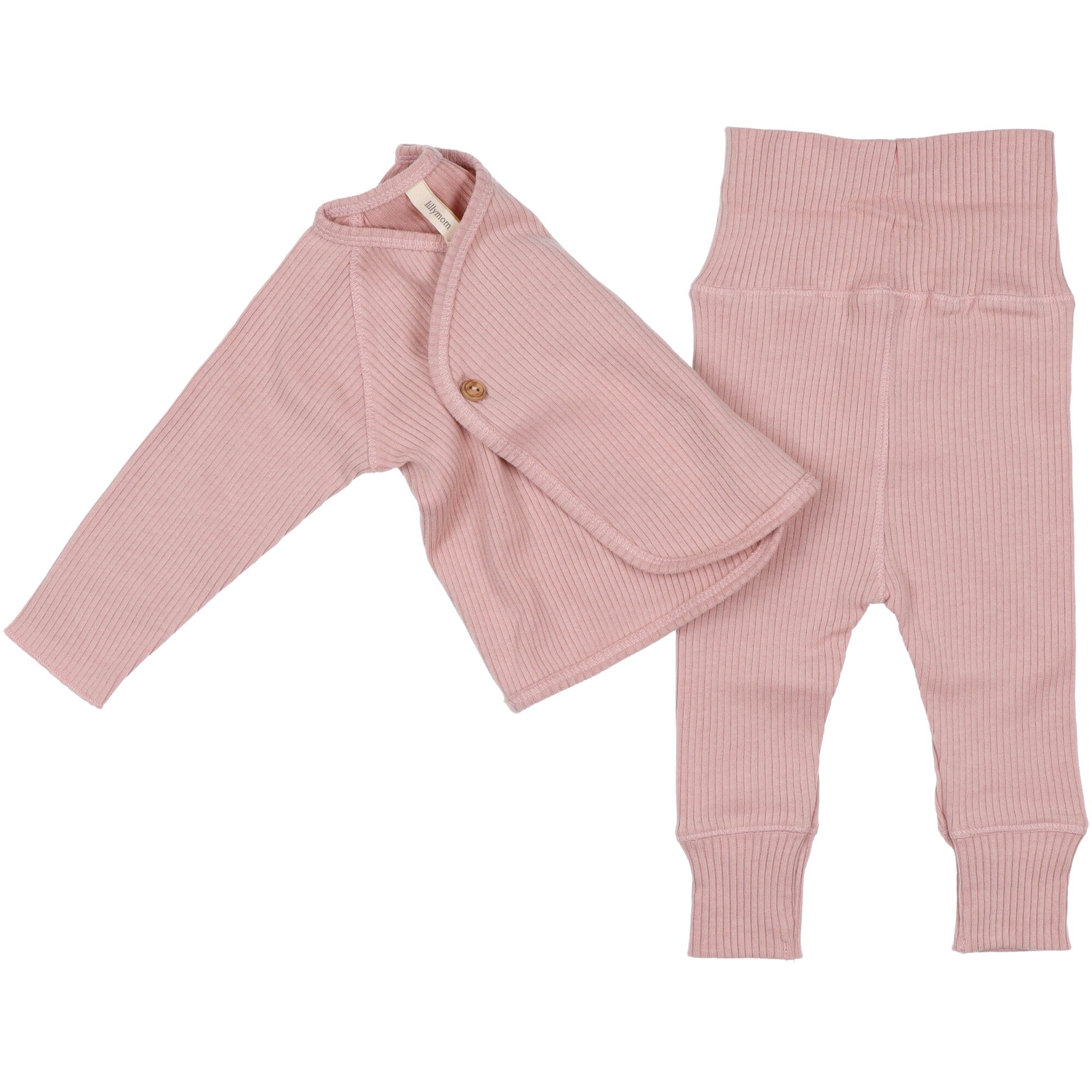 Maglia-incrocio-e-pantalone-in-cotone-canettato-rosa-per-neonata
