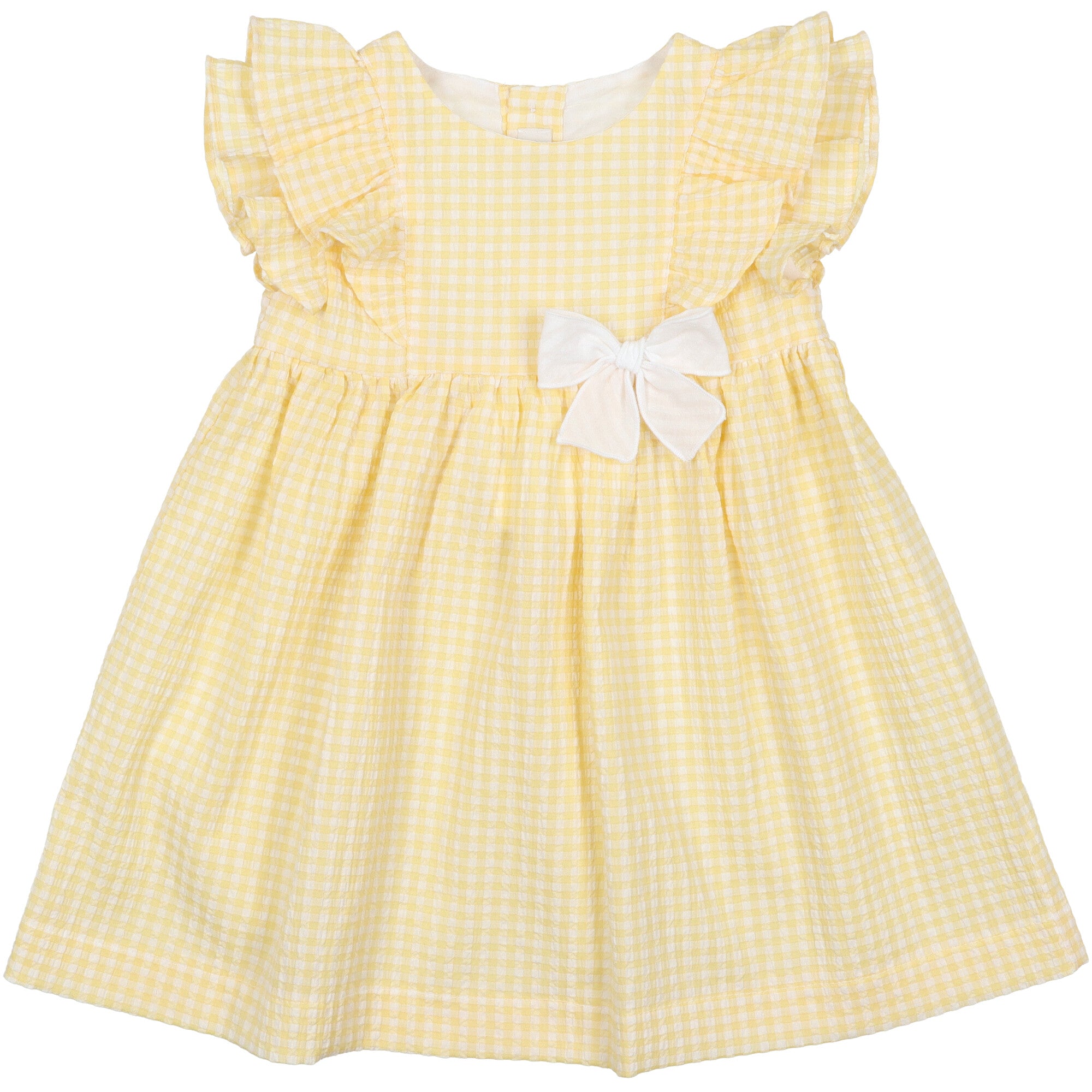 abito-colore-giallo-per-bambina-estivo-con-fiocco-e-maniche con rouches