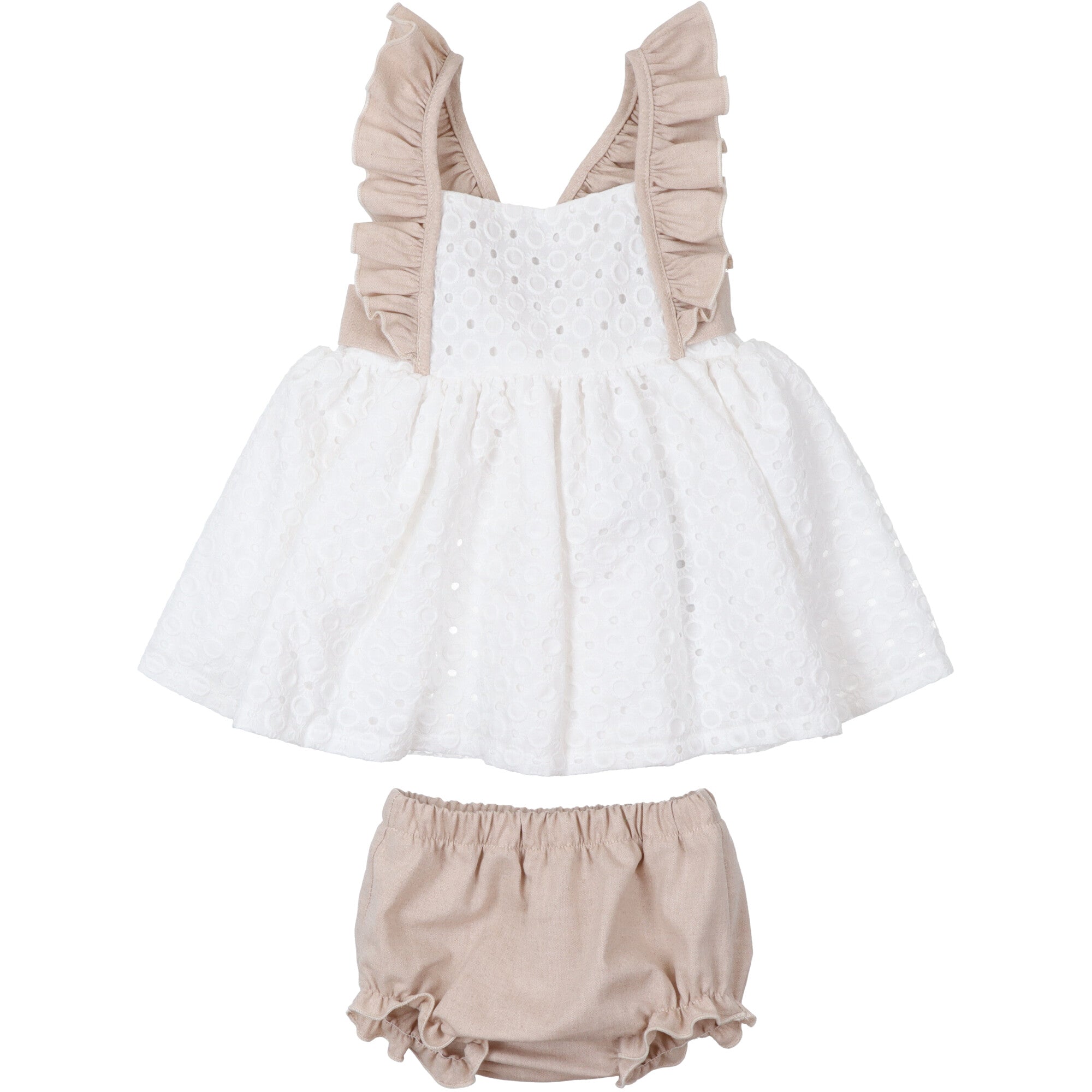 vestito-bianco-con-volant-in-cotone-beige-e-mutanda-abbinata-per-bambina