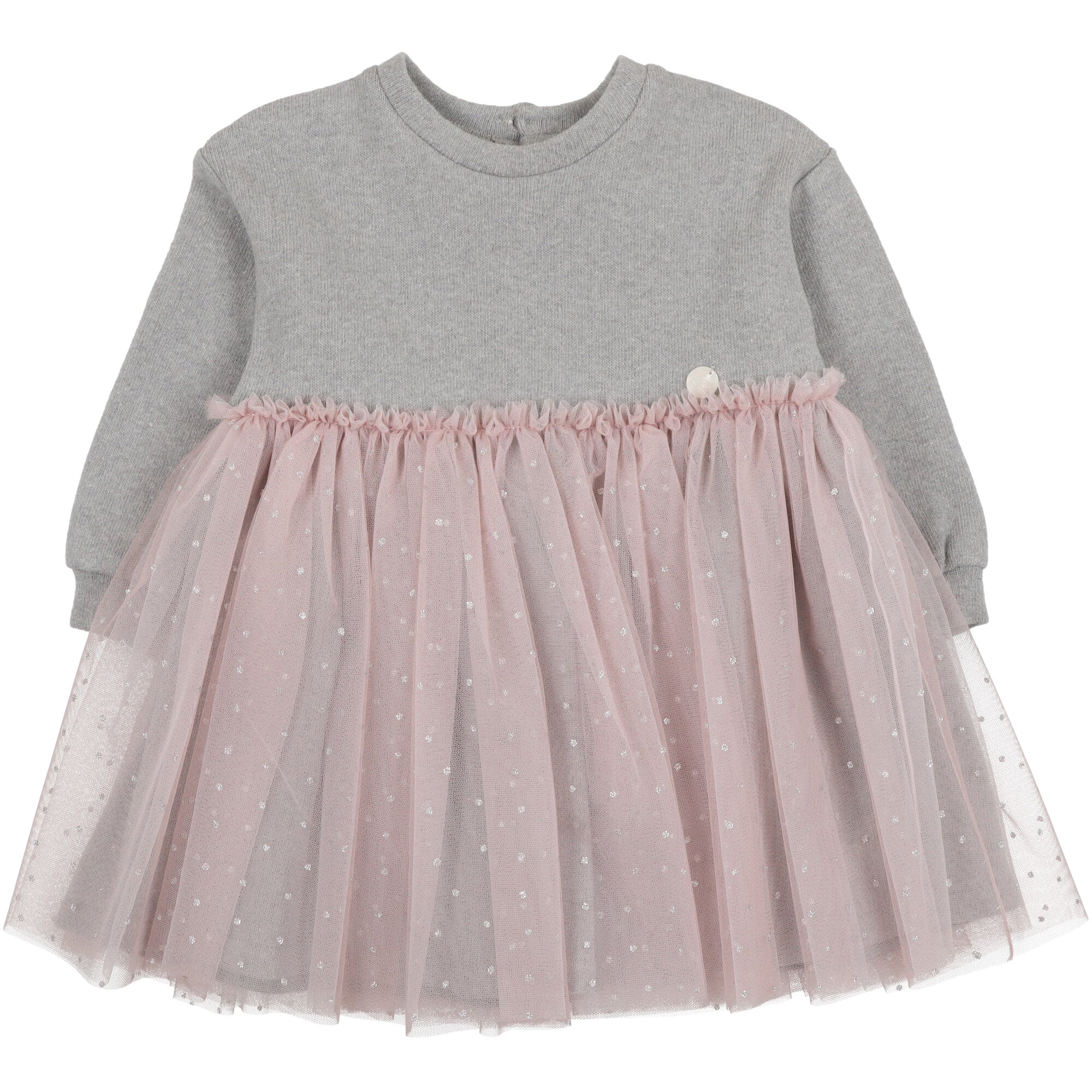 vestito invernale per bambina in morbido tessuto con doppia gonna in tulle colore rosa a pois