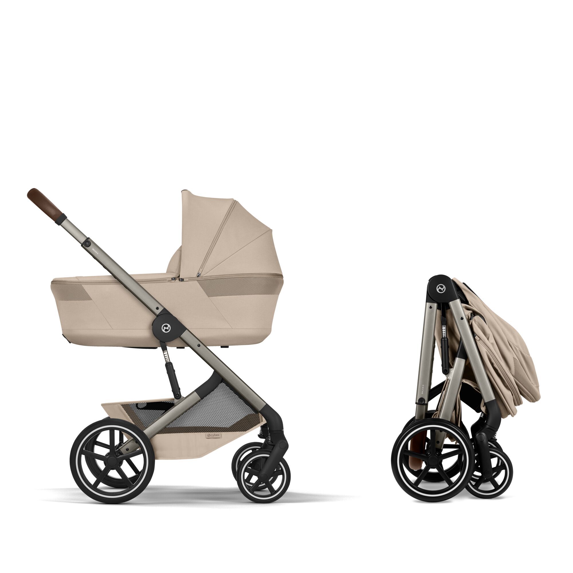 carrozzina richiudibile di cybex modello Balios S colore beige completo di passeggino