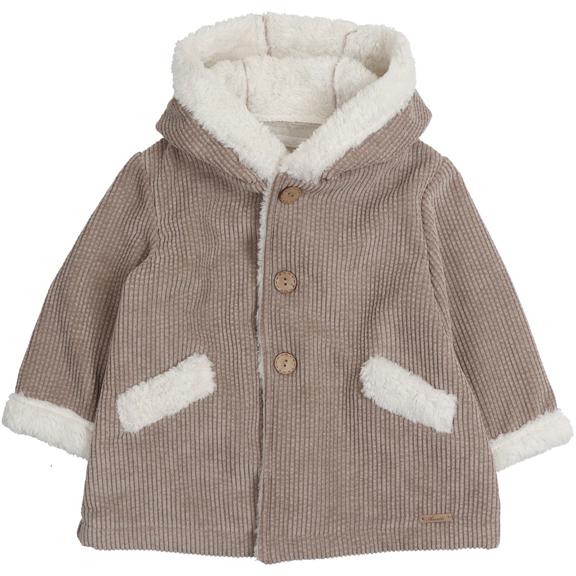 Giacca in velluto a costine per neonato e bambino con cappuccio e bottoni, colore neutro
