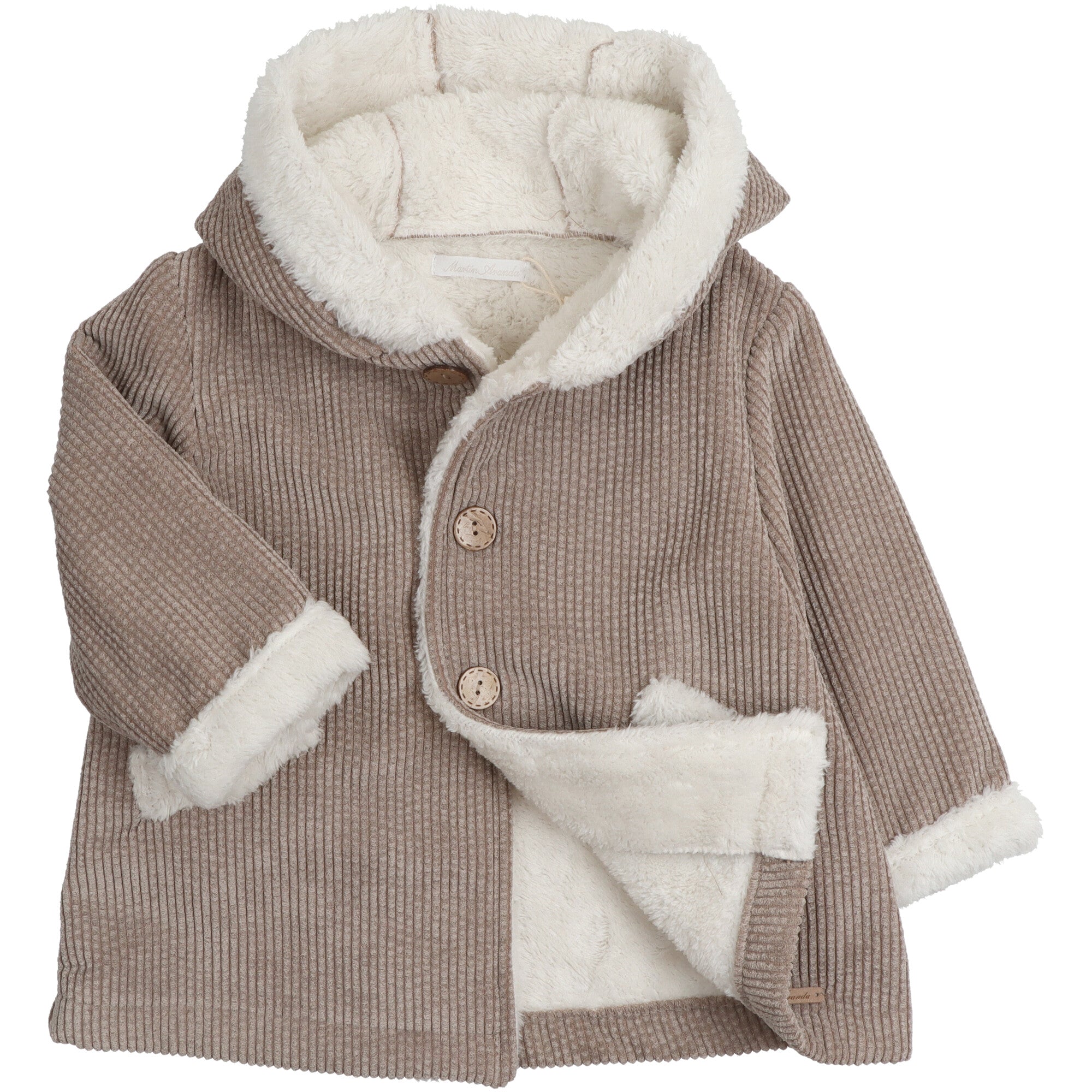 Giacca in velluto per bambino con fodera interna in teddy soffice e cappuccio foderato