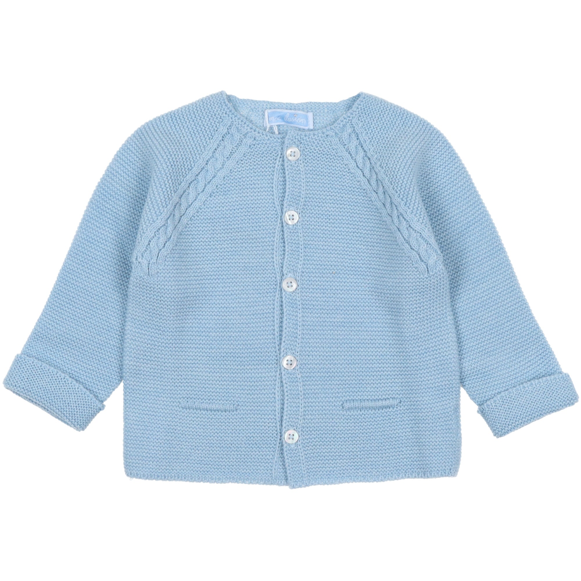 Golfino neonato azzurro in misto lana Mac Ilusion con bottoni frontali e lavorazione a maglia
