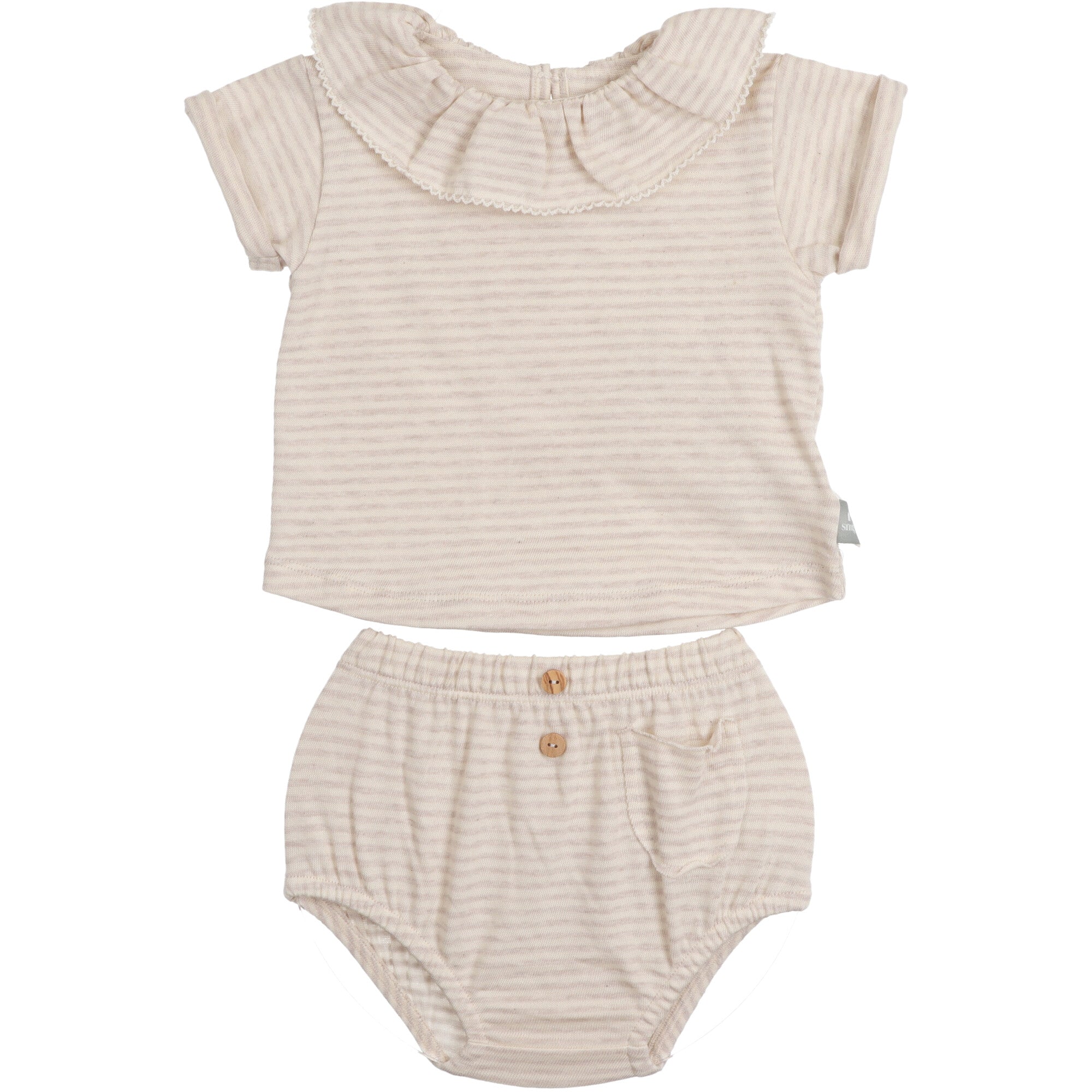 completo neonato Snug con colletto ricamato e culotte con taschino e bottoni decorativi