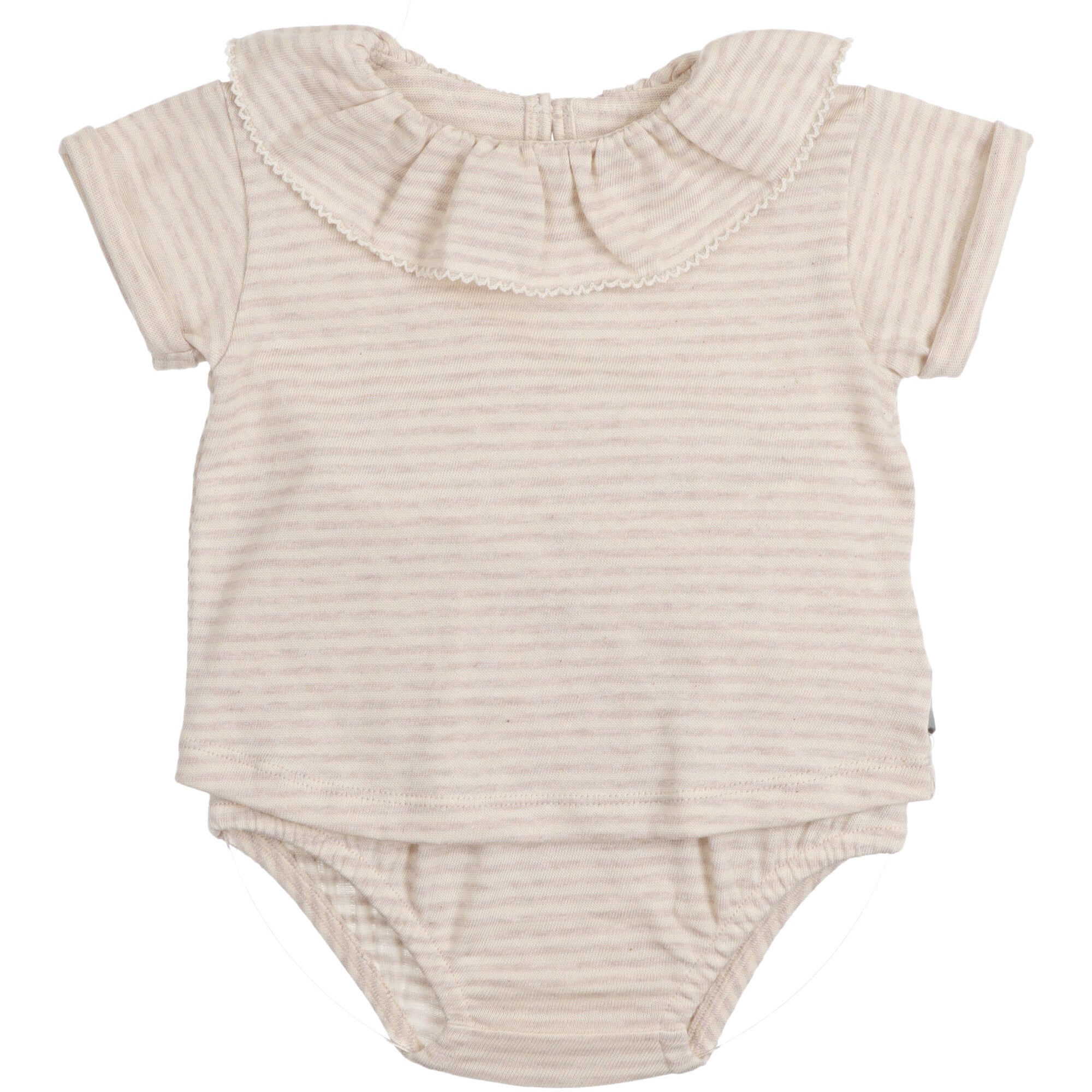 Completo neonato Snug con colletto volant e culotte semplice a righe