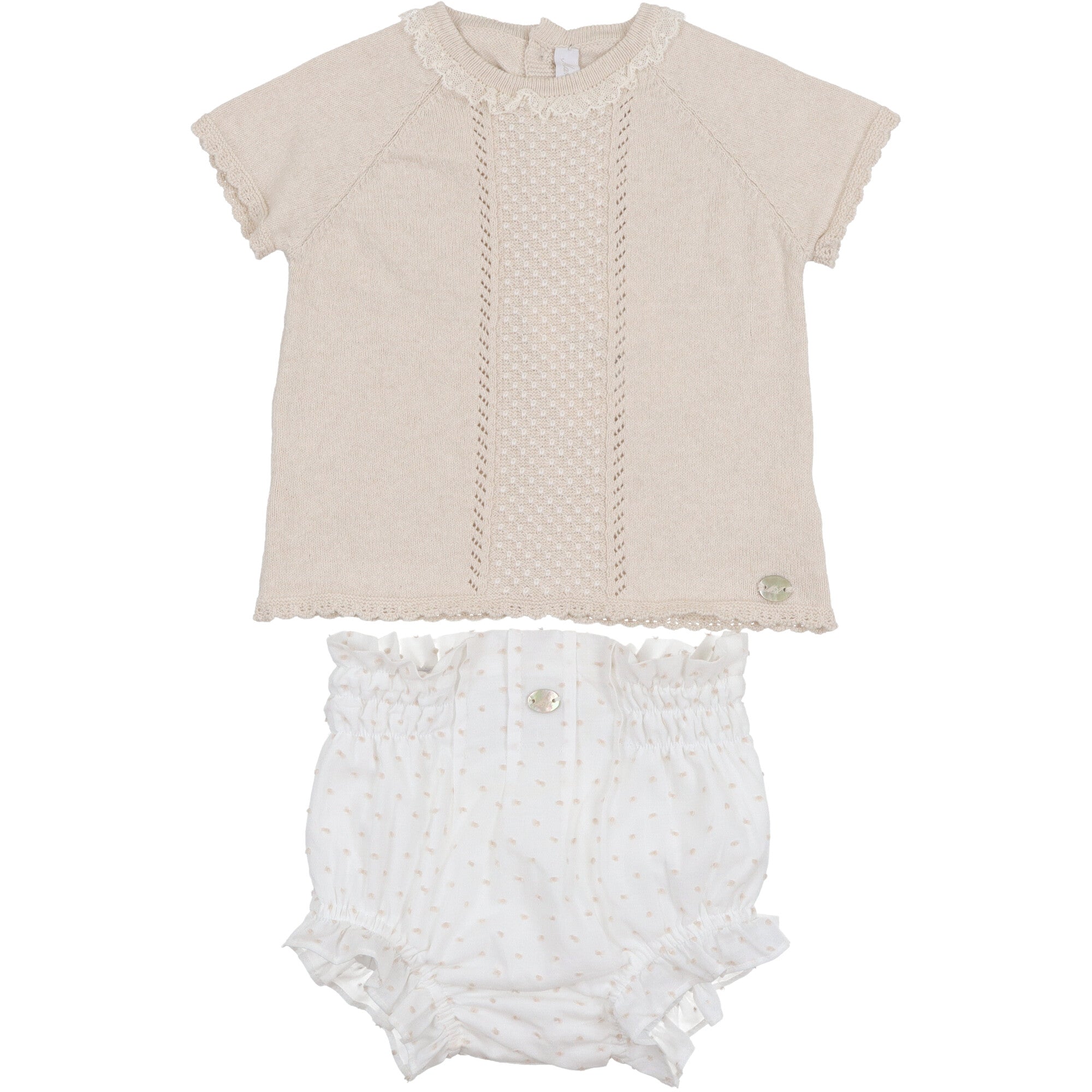 maglia e coulotte in cotone plumetì di colore bianco completo elegante per neonata e bambina abito estivo