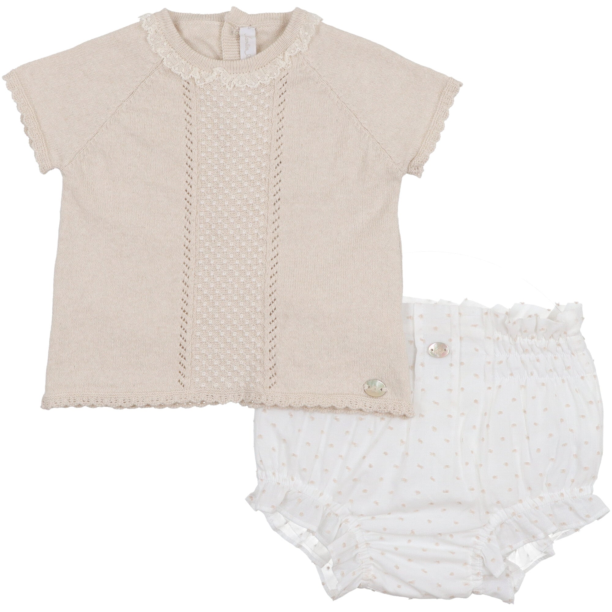 maglia e coulotte in cotone plumetì di colore bianco completo elegante per neonata e bambina abito estivo