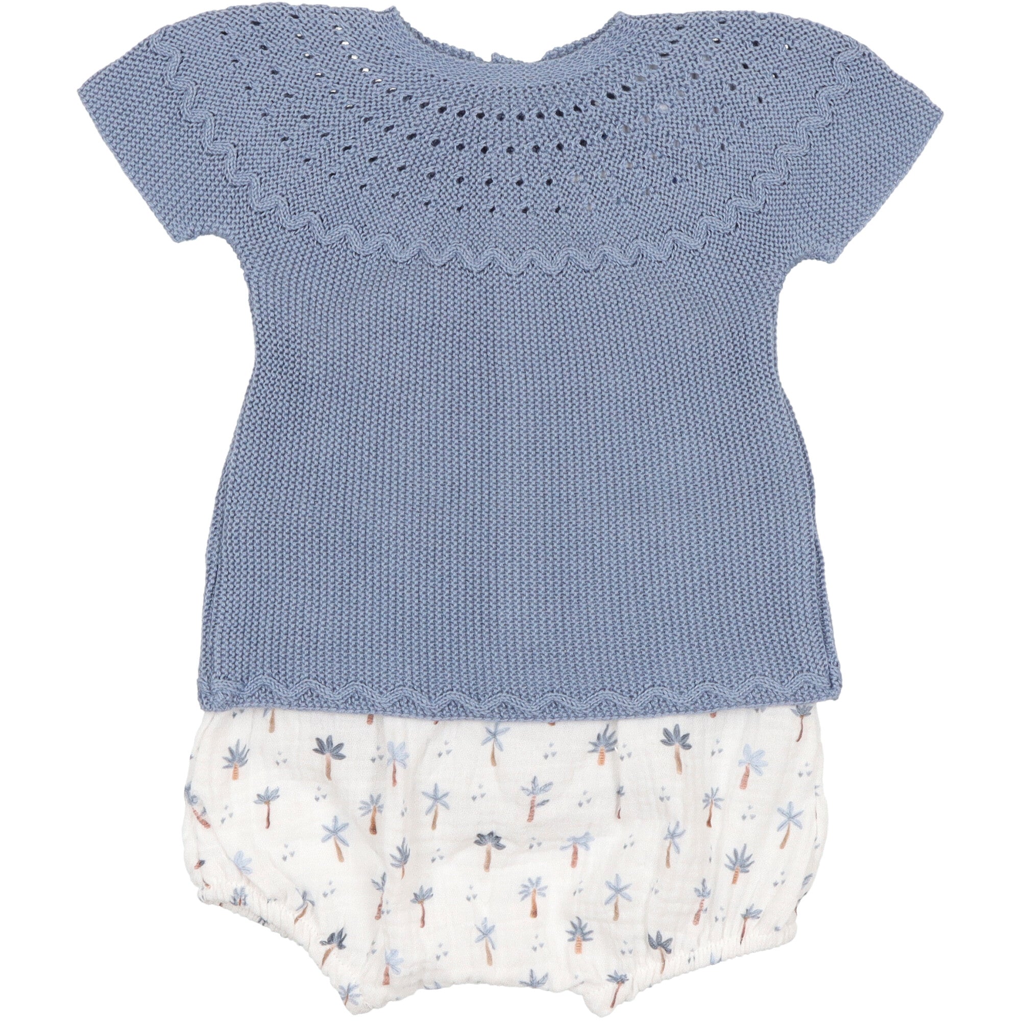 magli in filo colore blu completa di coulottina in mussola con stampa abito per neonati abito estivo