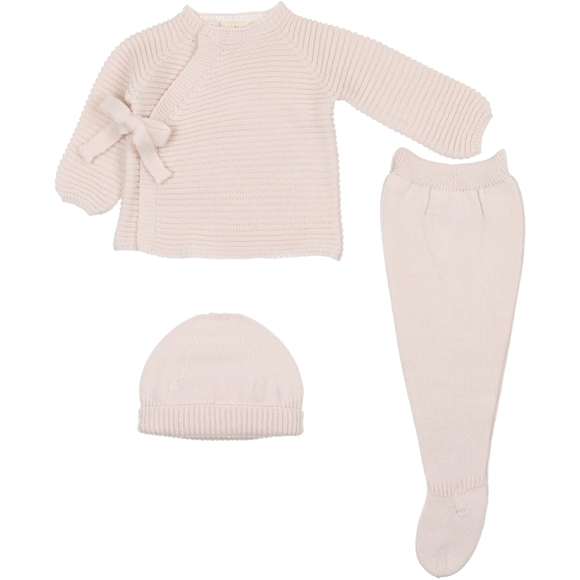 Completo  colore panna in misto lana per neonati composto da maglia e pantalone coordinati.