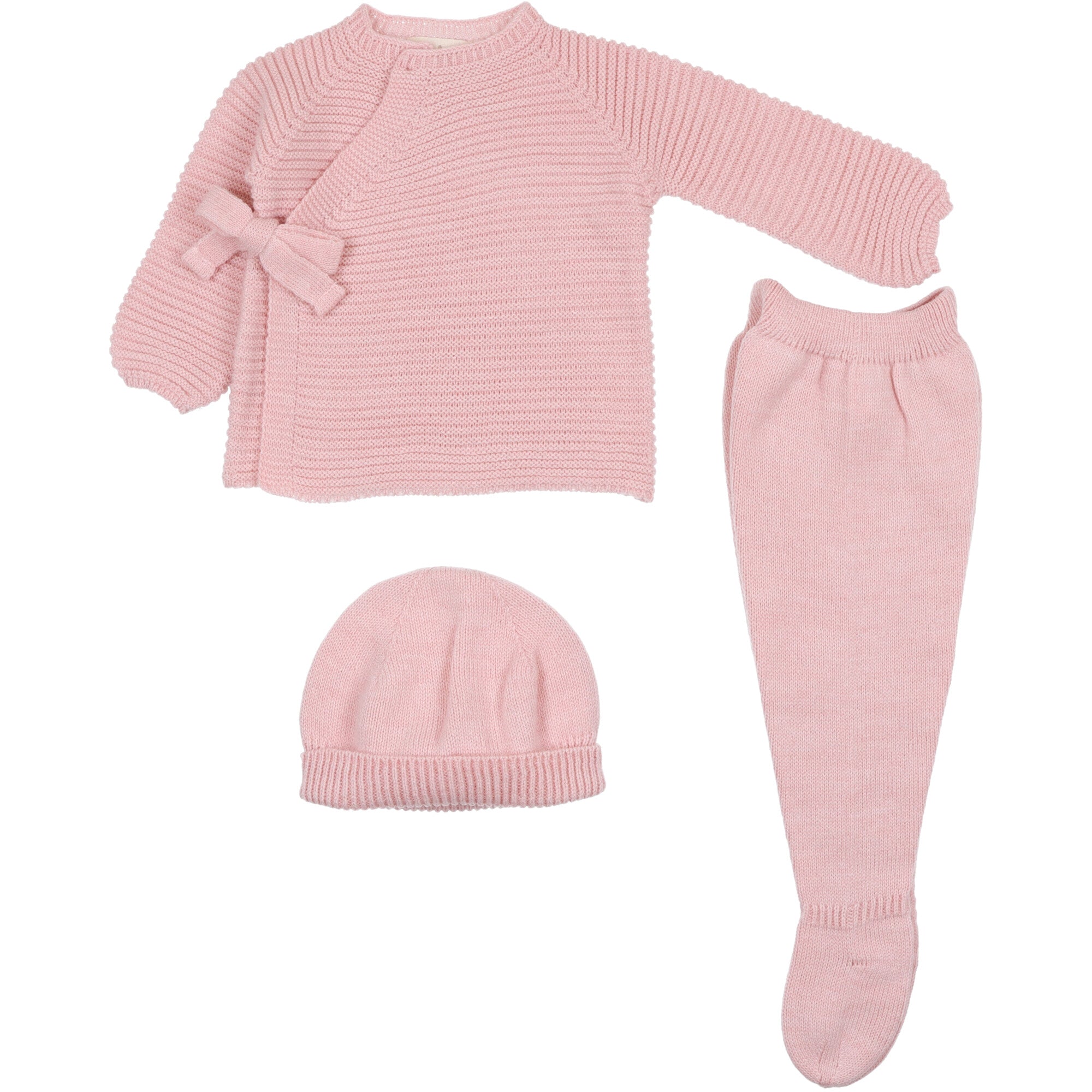 Completo rosa in misto lana per bambina con maglia e pantalone coordinati.