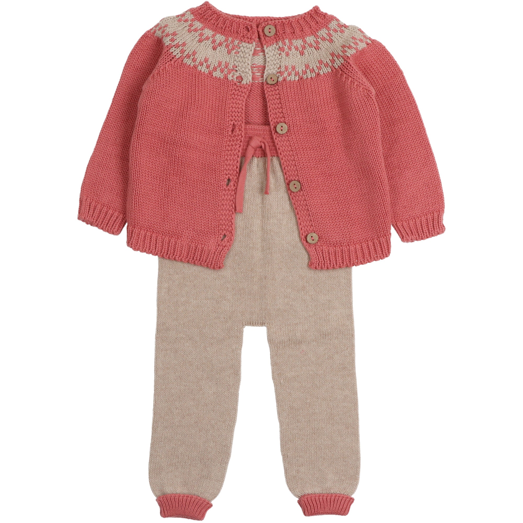 completo neonata maglione reversibile e pantalone in filo di cotone verde e beige di li&amp;me cotone organico