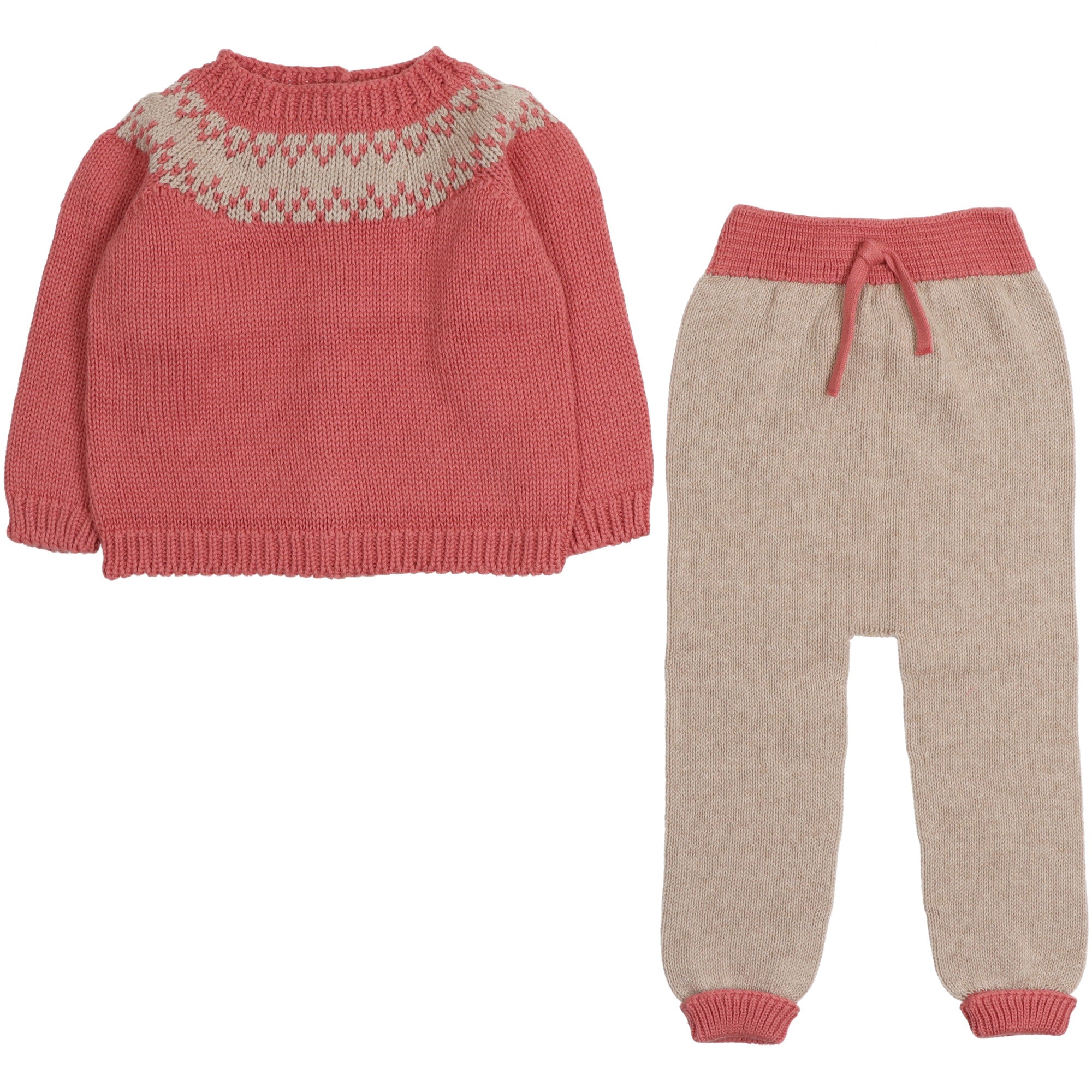 completo maglione e pantalone in filo di cotone verde e beige di li&amp;me cotone organico