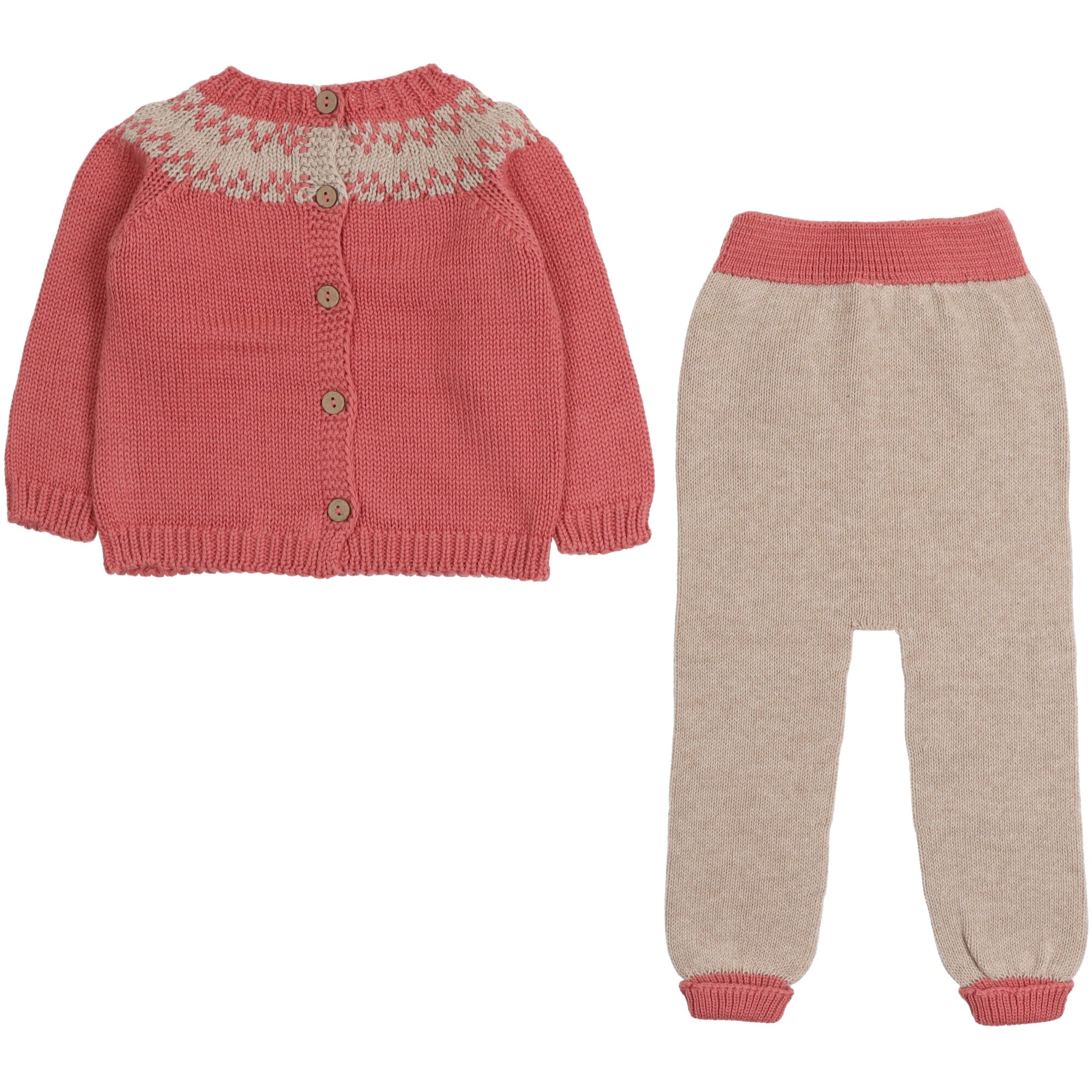 completo neonata maglione reversibile e pantalone in filo di cotone verde e beige di li&amp;me cotone organico