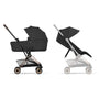 passeggino e carrozzina coya di cybex colore nero con telaio rosegoldduo onologato viaggio aereo super compatto e leggero