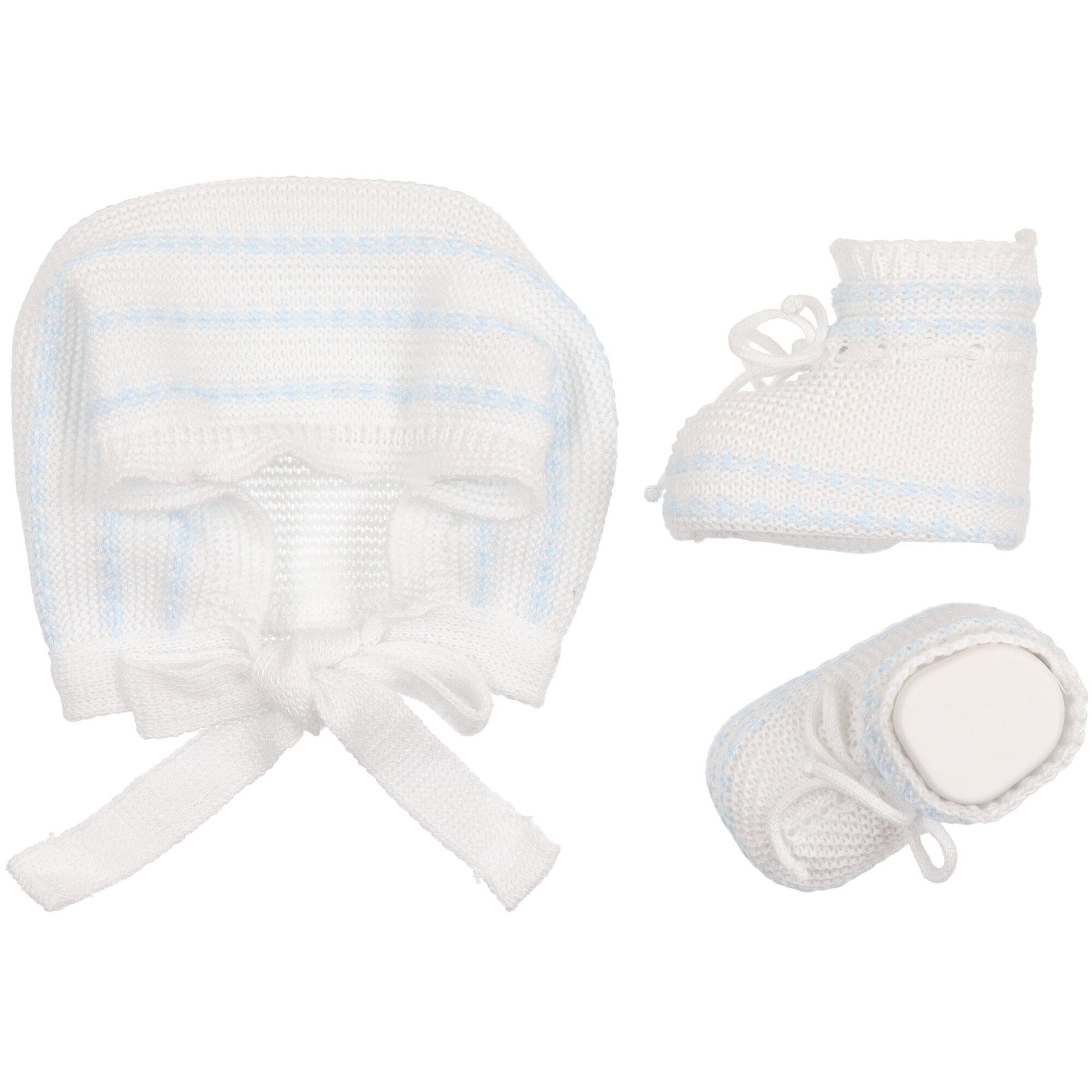 cappello-modello-cuffia-e-panfofola-abbinata-per-neonato-colore-azzurra-e-bianca