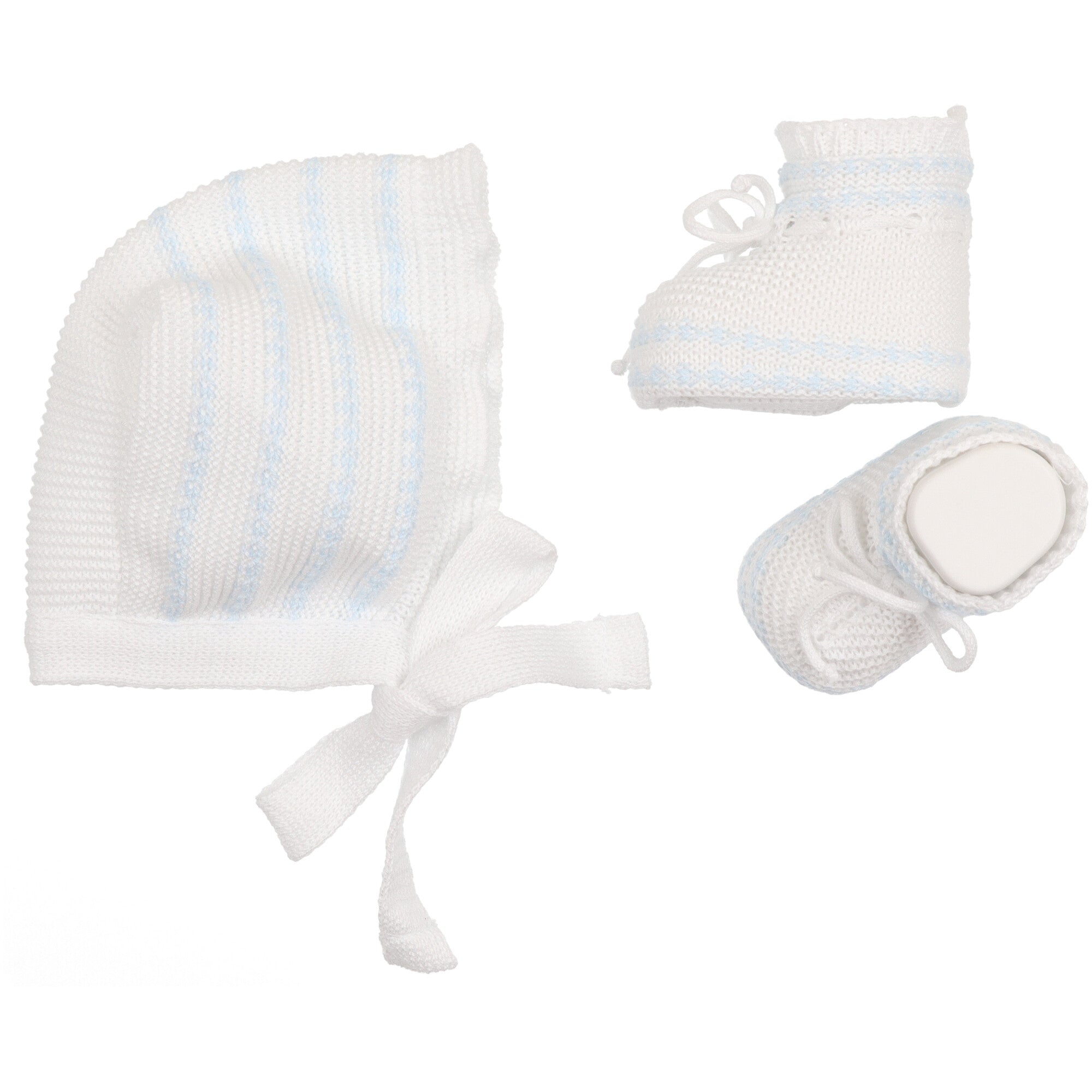cappello-modello-cuffia-e-panfofola-abbinata-per-neonato-colore-azzurra-e-bianca