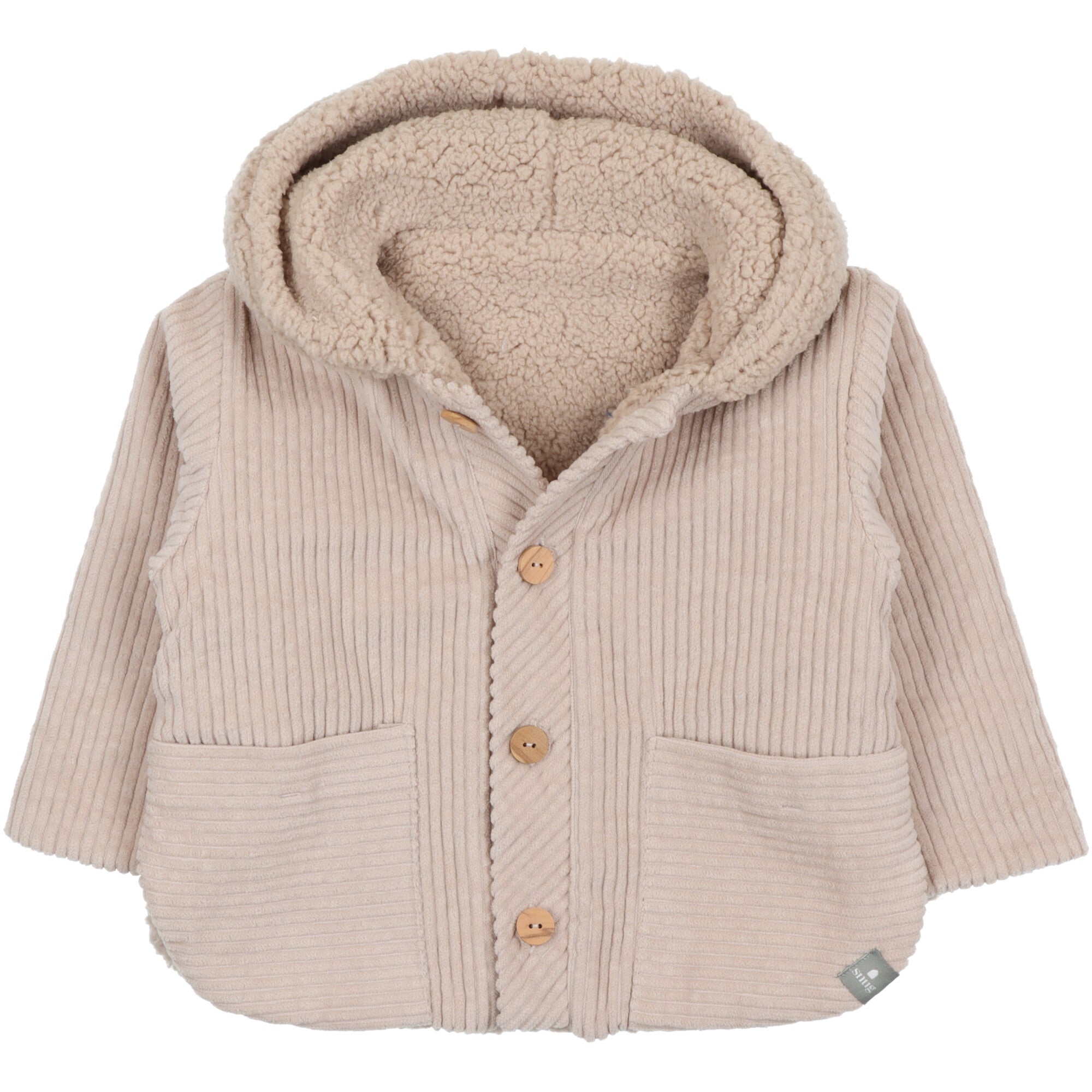 Giacca invernale per bambino in velluto a costine di cotone organico, foderata internamente in caldo teddy. Morbida, confortevole e ideale per l’inverno.