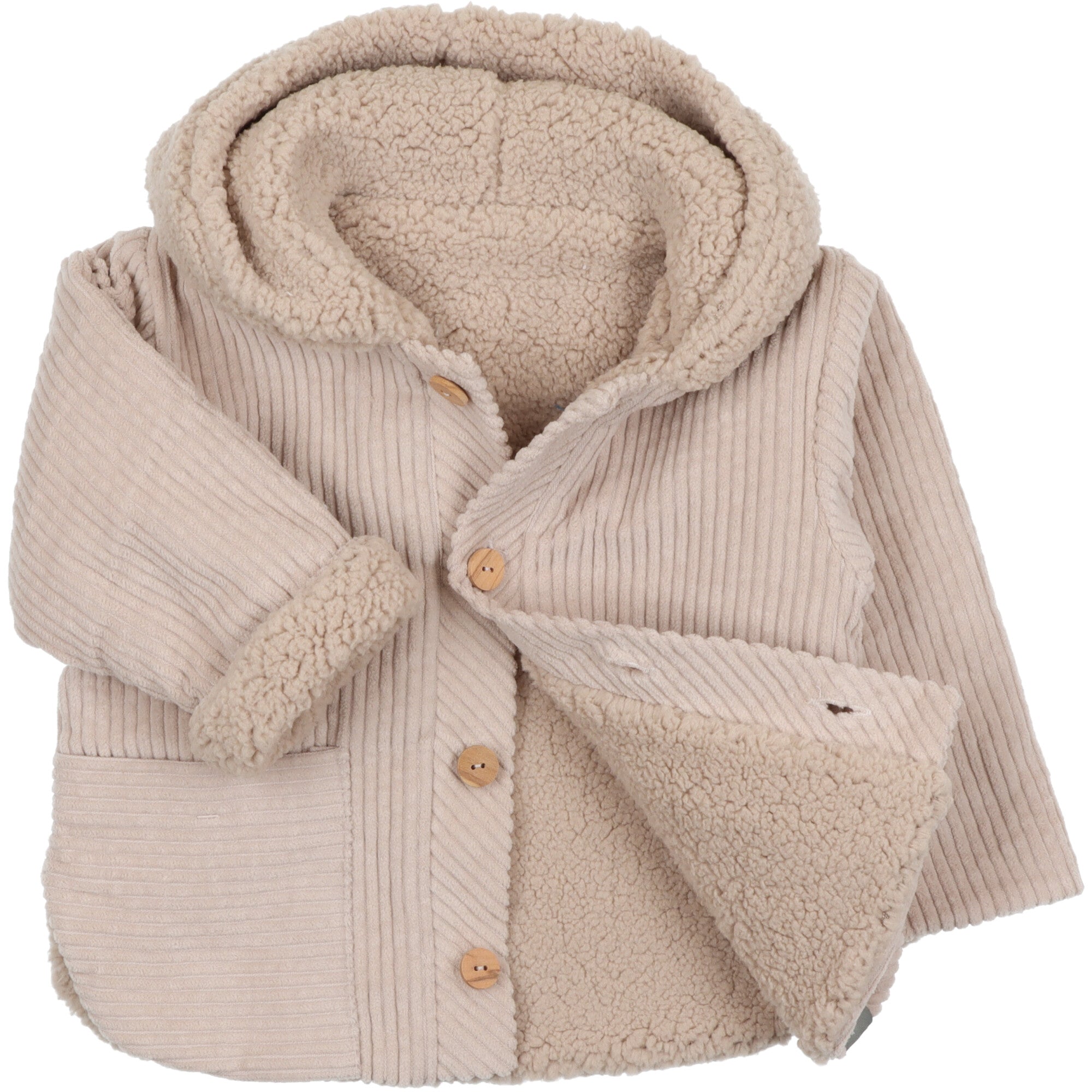 Giacca per bambini in velluto a costine di cotone organico, foderata internamente in caldo teddy. Morbida, confortevole e ideale per l’inverno.