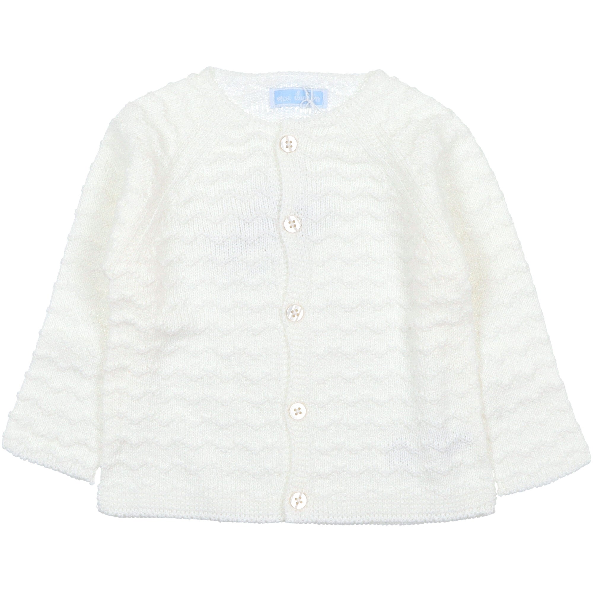 Golfino neonato bianco in misto lana Mac Ilusion con motivo ondulato e bottoni frontali