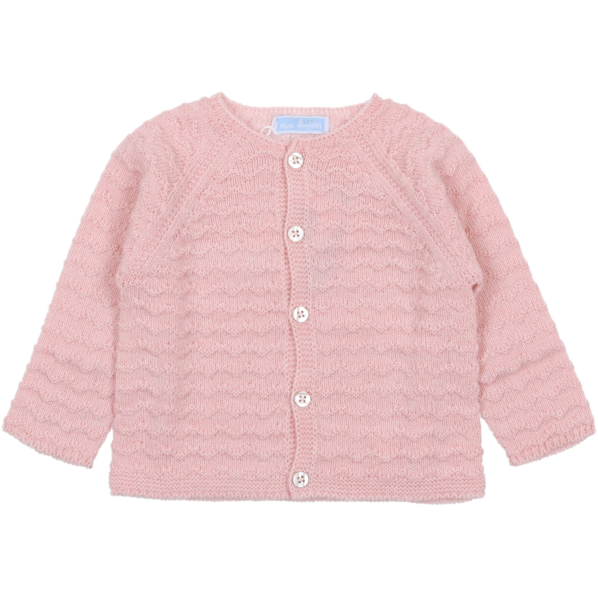 Golfino neonato rosa in misto lana Mac Ilusion con motivo ondulato e bottoni frontali