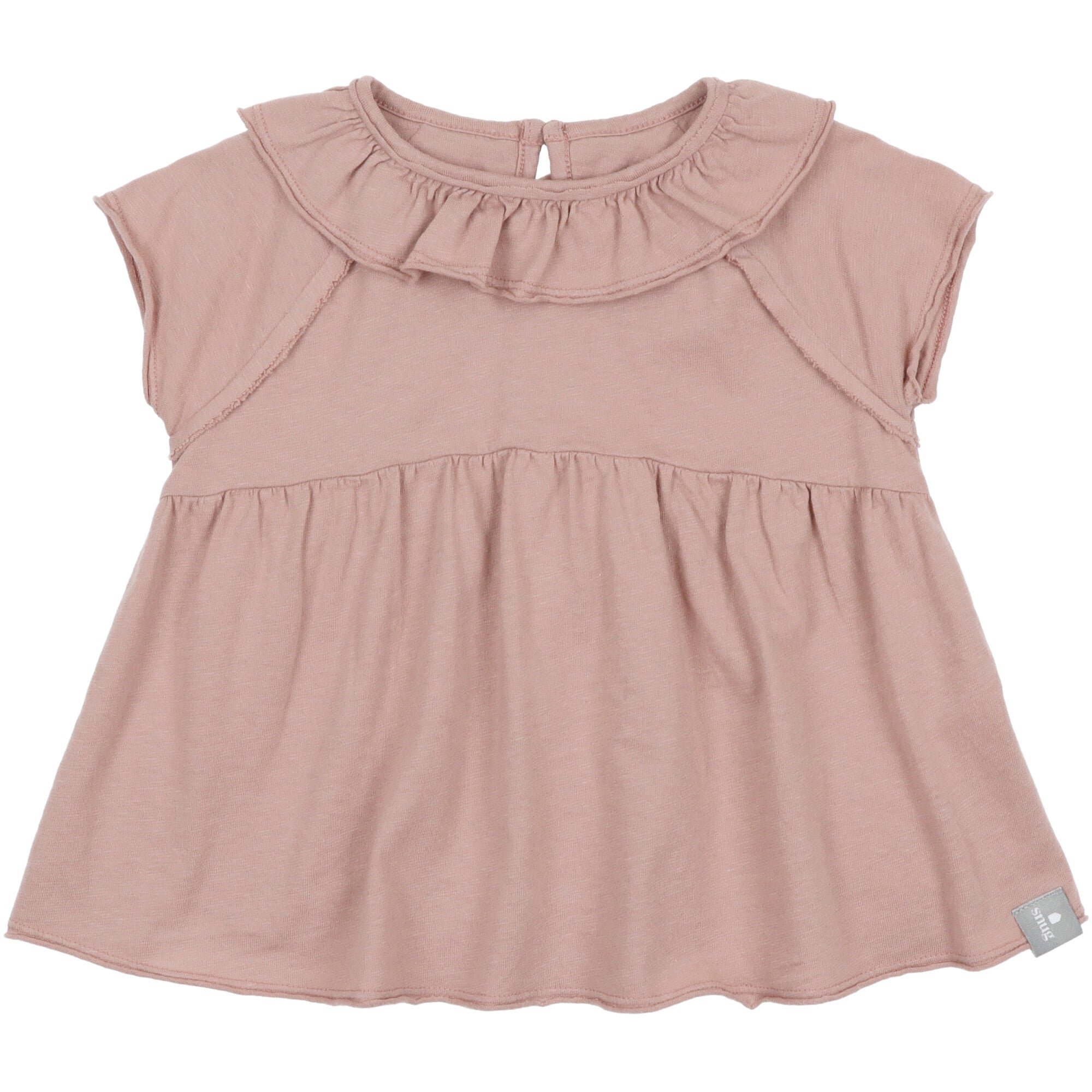 blusa in jersey colore rosa scuro con colletto a volant per bambina manica corta moda estate