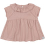 blusa in jersey colore rosa scuro con colletto a volant per bambina manica corta moda estate