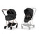duo cybex modello Mios colore nero e telaio colore rosegold completo di passeggino e navicella richiudibile su telaio