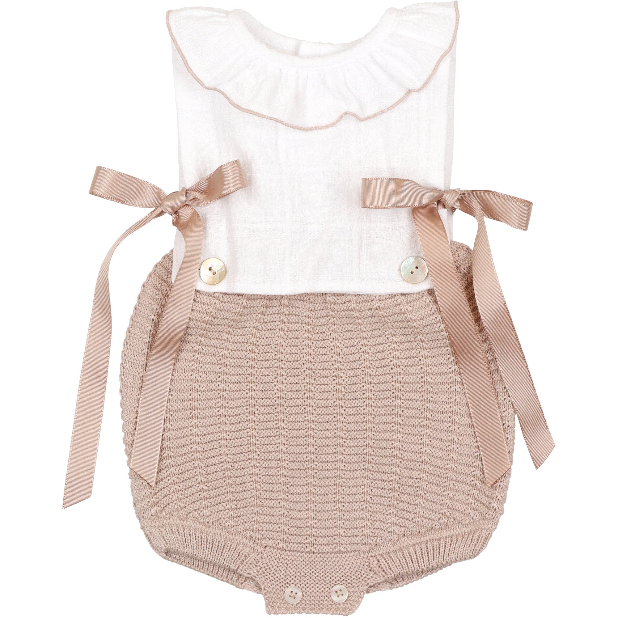 pagliaccetto-in mussila-e-coulotte-in-maglia-colore-beige-bellissimi-fiocchi-laterali-regolabili