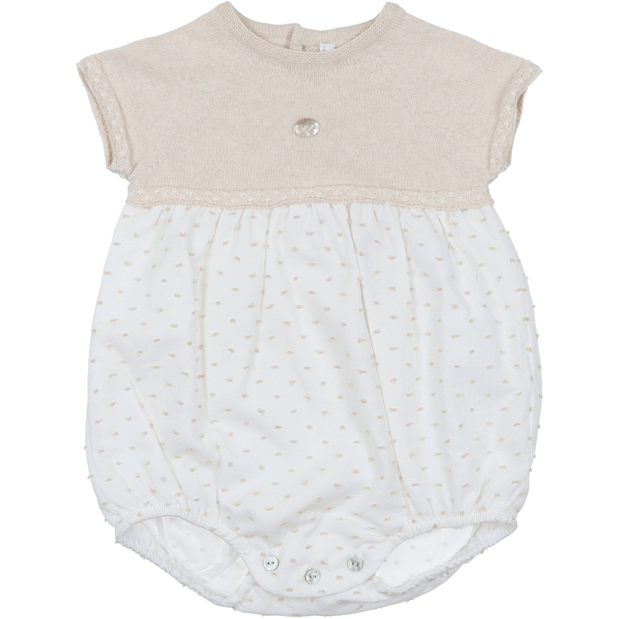 elegante pagliaccetto per neonata colore bianco e beige corpetto in filo e sotto in cotone plumetì pagliaccetto estivo da battesimo