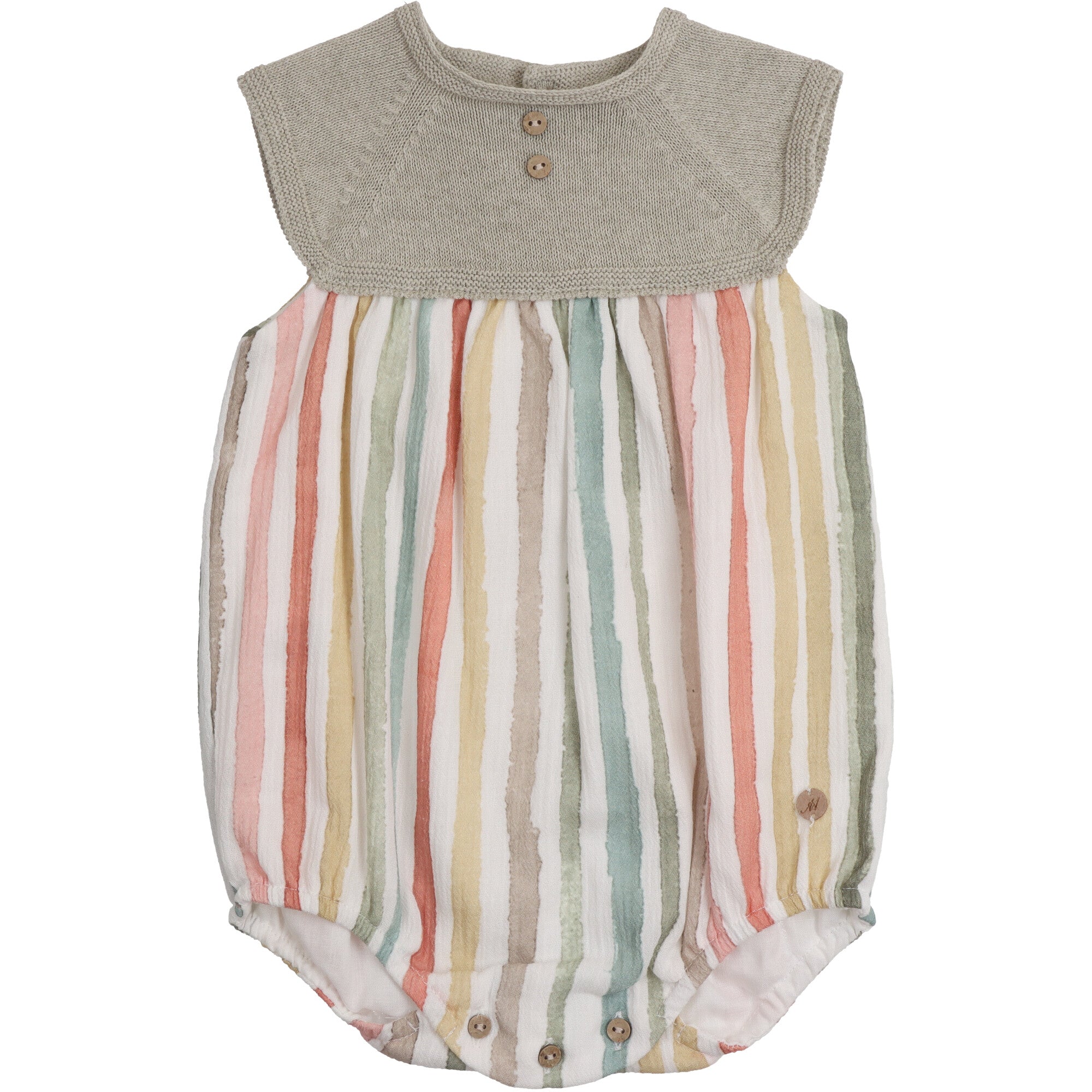 pagliaccetto corpetto in maglia e mussola a righe colore verde chiaro abito per neonata