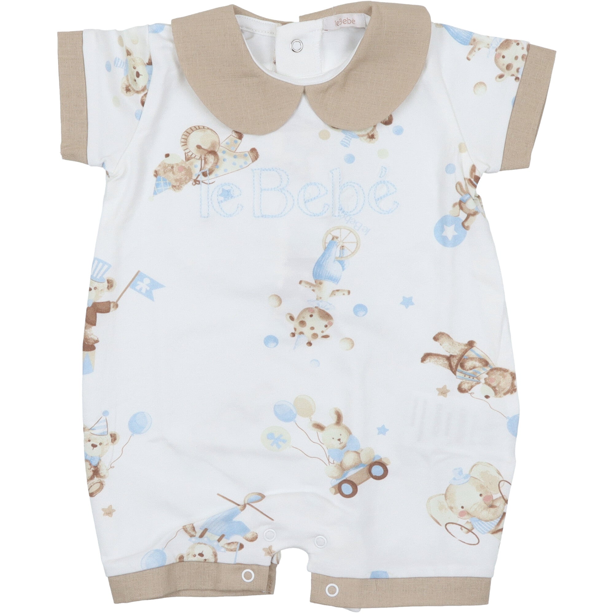 morbido pagliaccetto per neonato delicata stampa orsetti pagliaccetto estivo con collo rotondo colore bianco e beige
