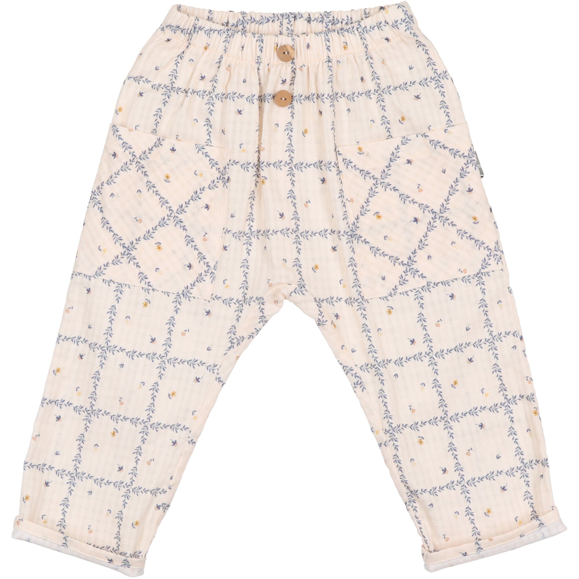 Pantaloni pull-up in 100% cotone per bambina panta in cotone stampa fiorellini blu
