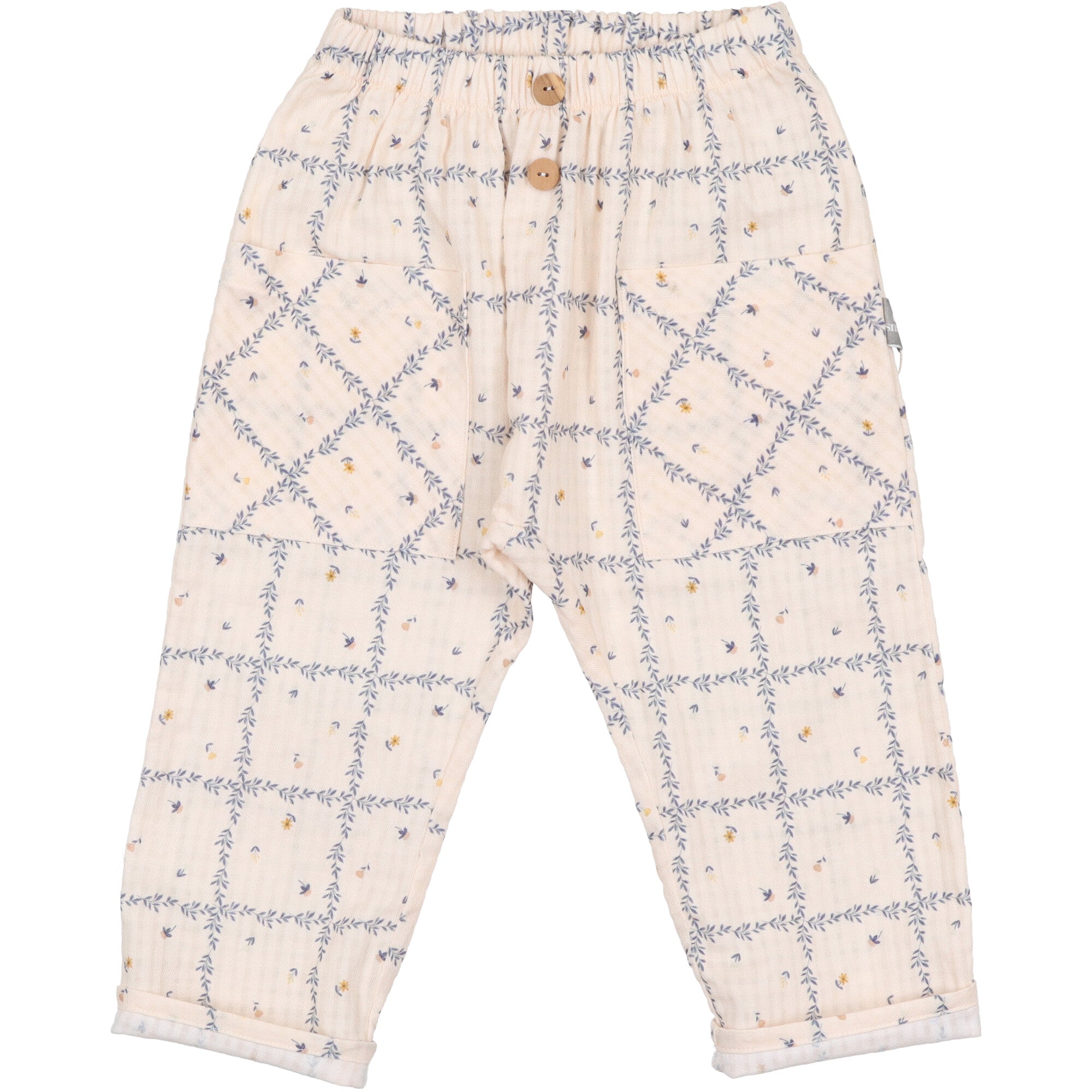 pantaloni lunghi bimba in 100% cotone stampa bli fiorellini di Snug morbido elastico in vita 
