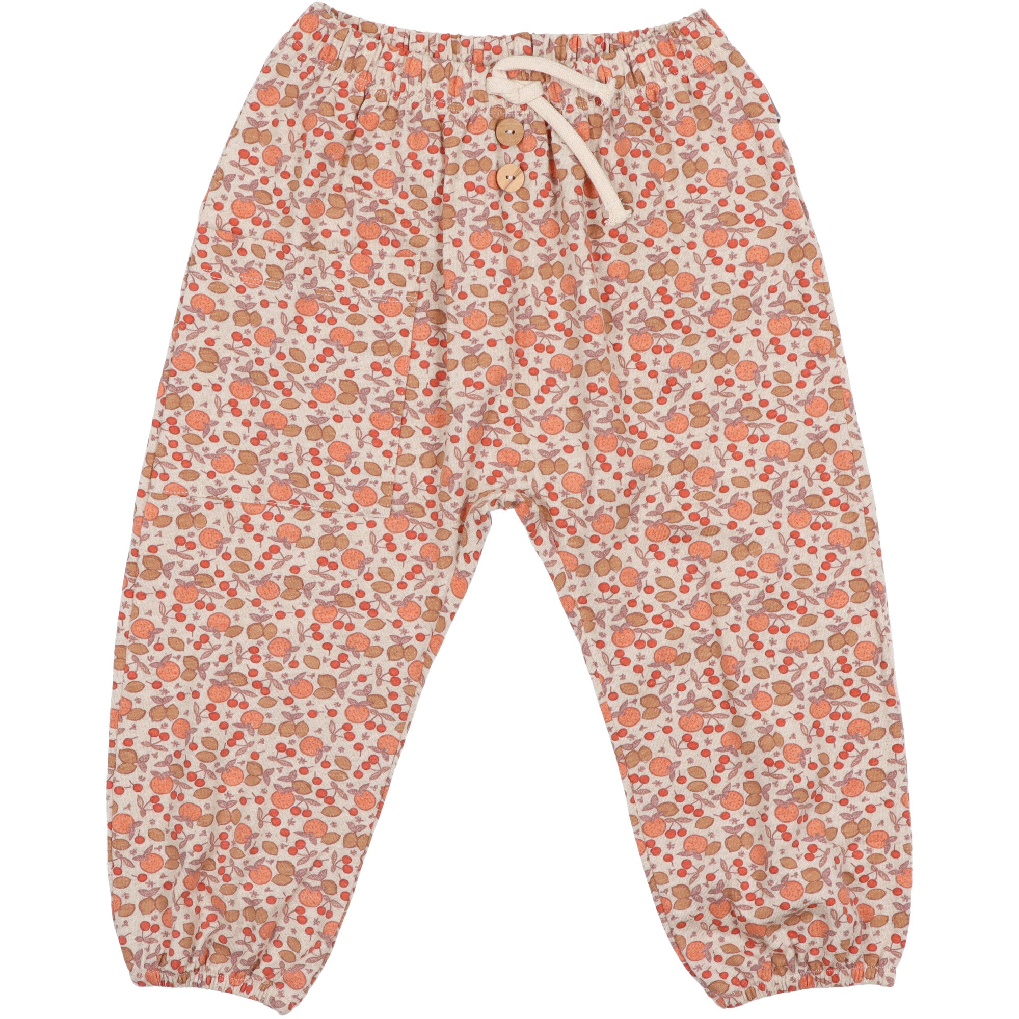 pantaloni in jersey stampa frutta multicolore di Snug Laranjhina modello lungo per bimba 