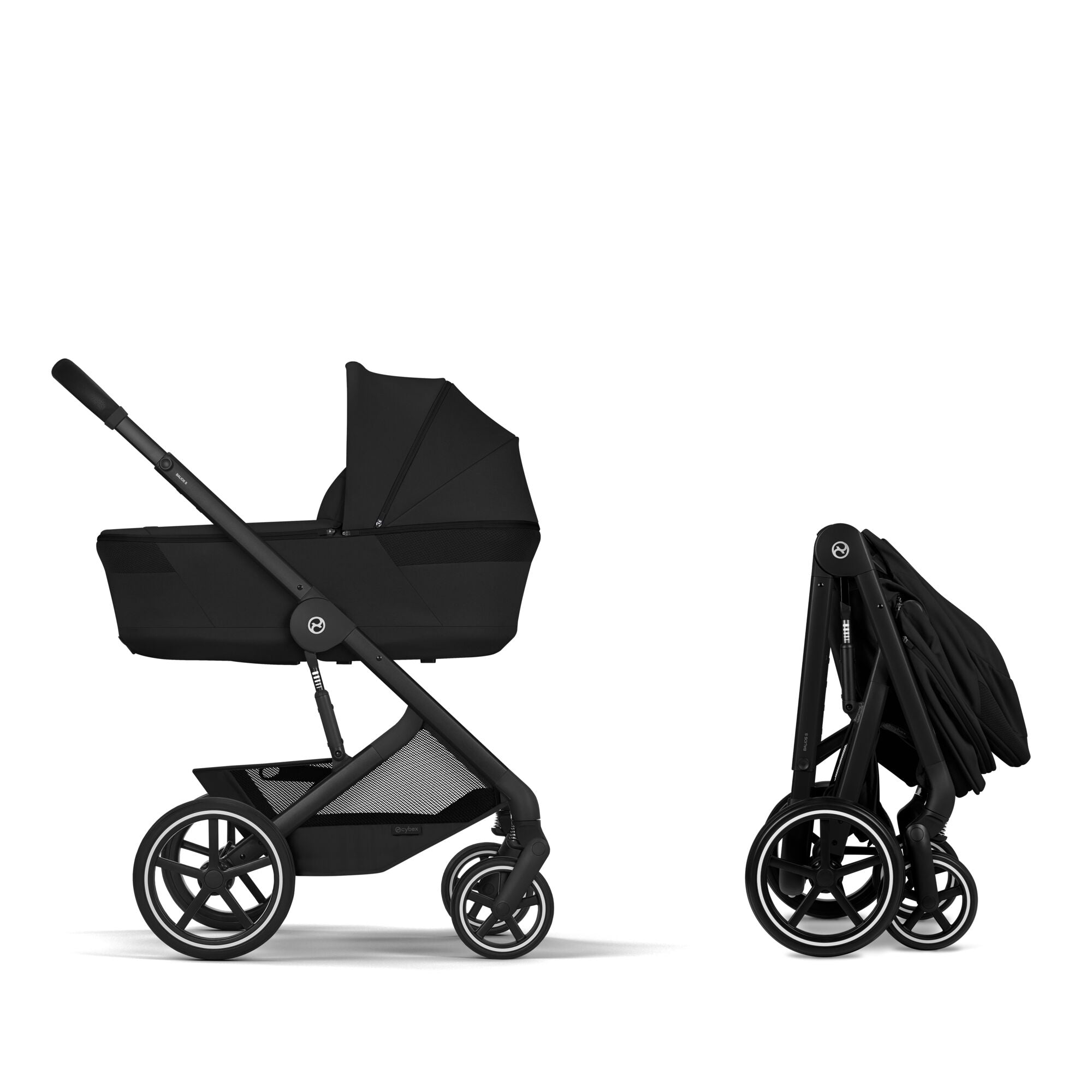 duo passeggino e navicella di cybex modello balios colore nero navicella richiudibile