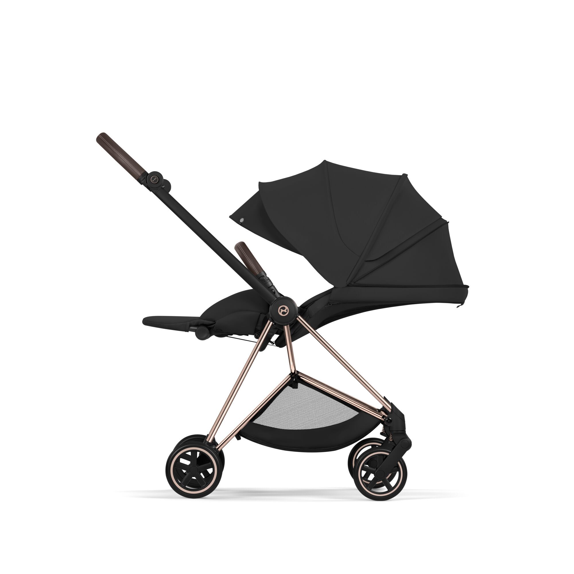 passeggino mios colore nero telaio rosegold di cybex completamente disteso