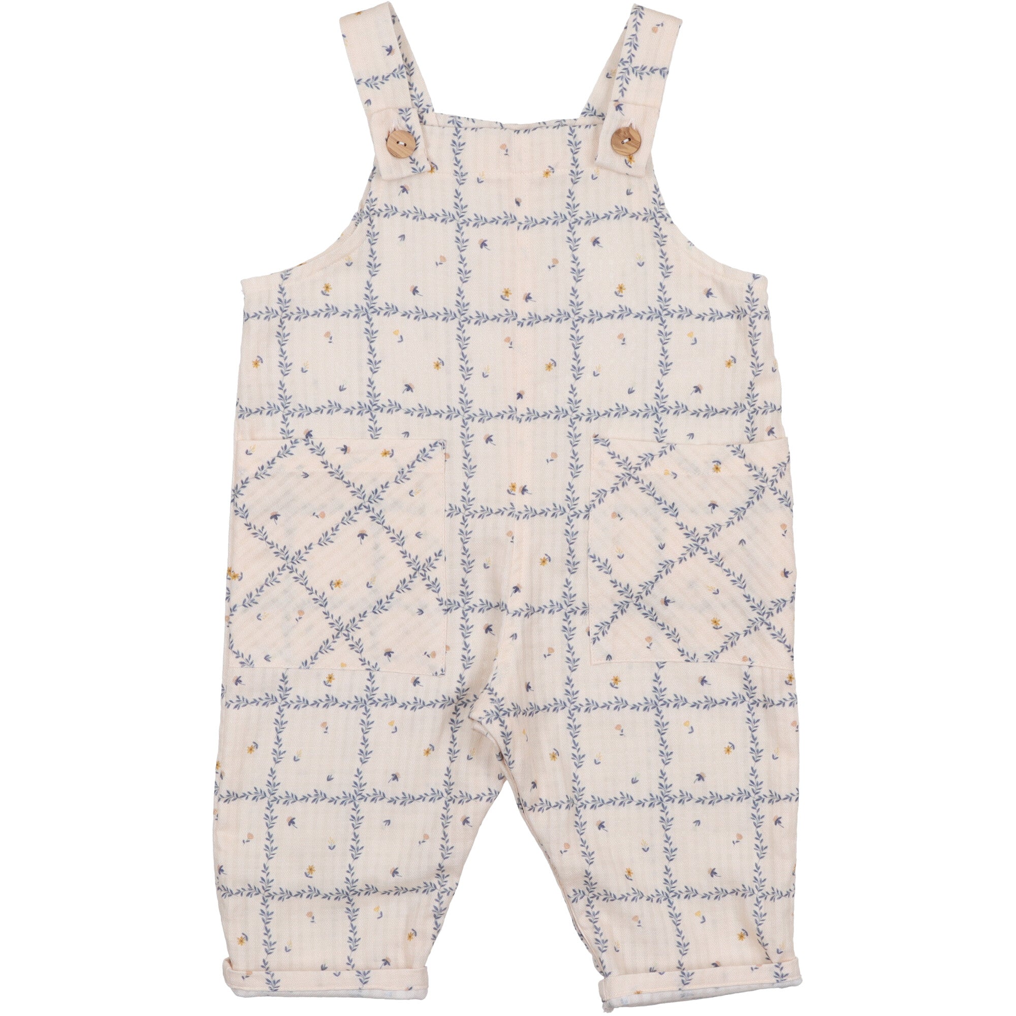 Salopette bambina modello tuta gambe lunghe sta stagione primavera estate salopette in cotone stampa fiorellini blo moda bambina negozio bambini a Massa Carrara