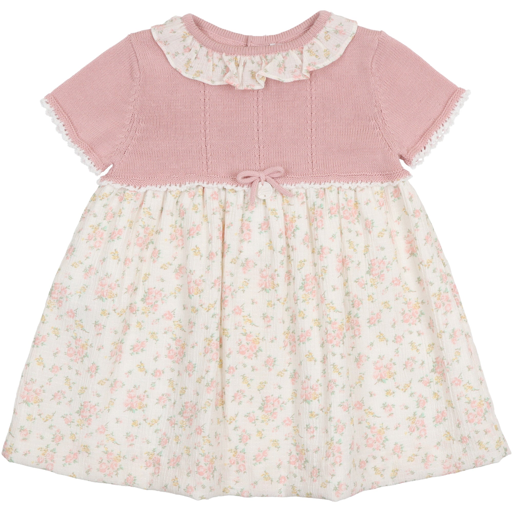 Vestitino neonata rosa con culotte abbinata e fantasia floreale stile classico e raffinato