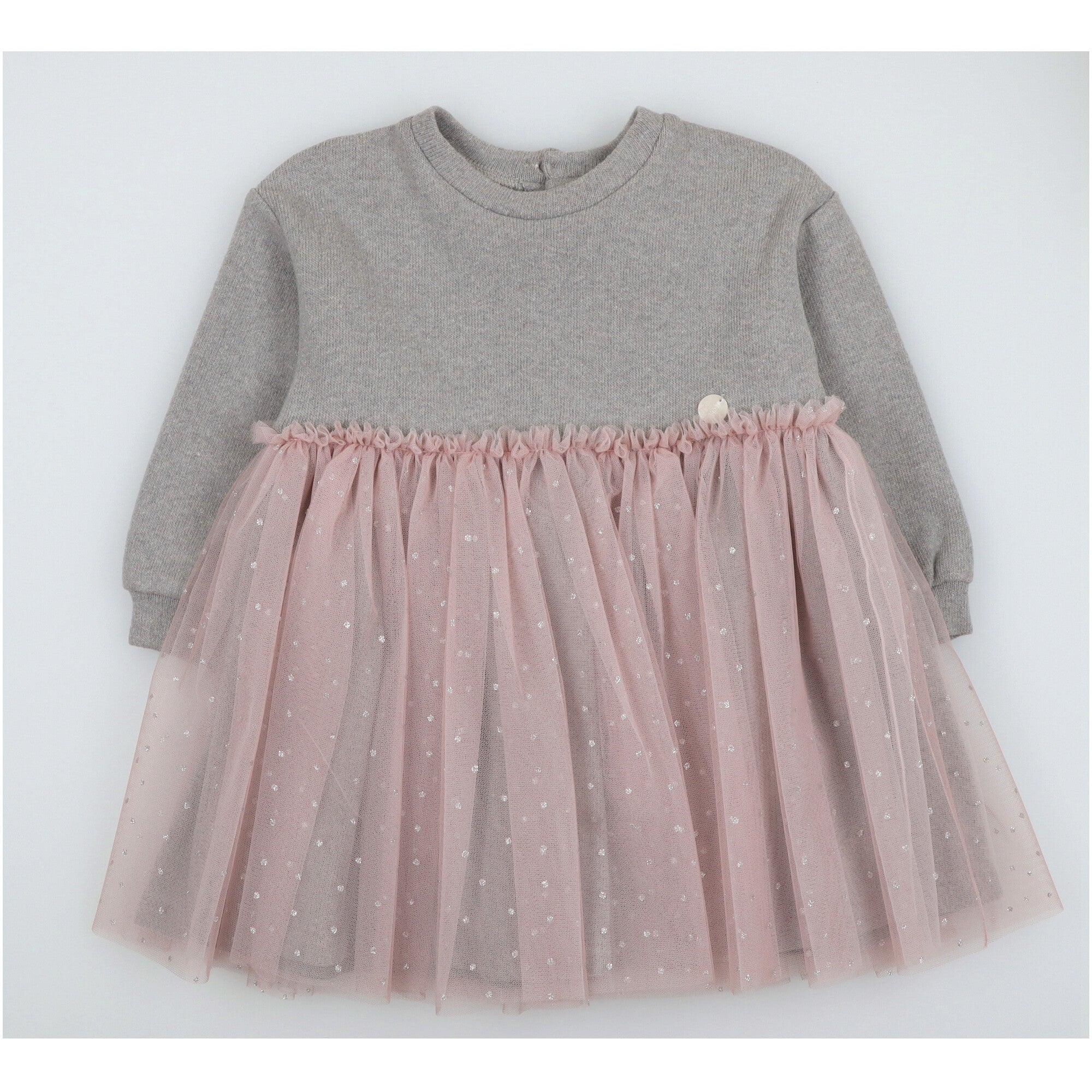vestito invernale per bambina in morbido tessuto con doppia gonna in tulle colore rosa a pois