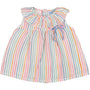 completo per bambina composto da abito in cotone stampa a righe colorato completo di coulotte in filo di cotone colore rosa